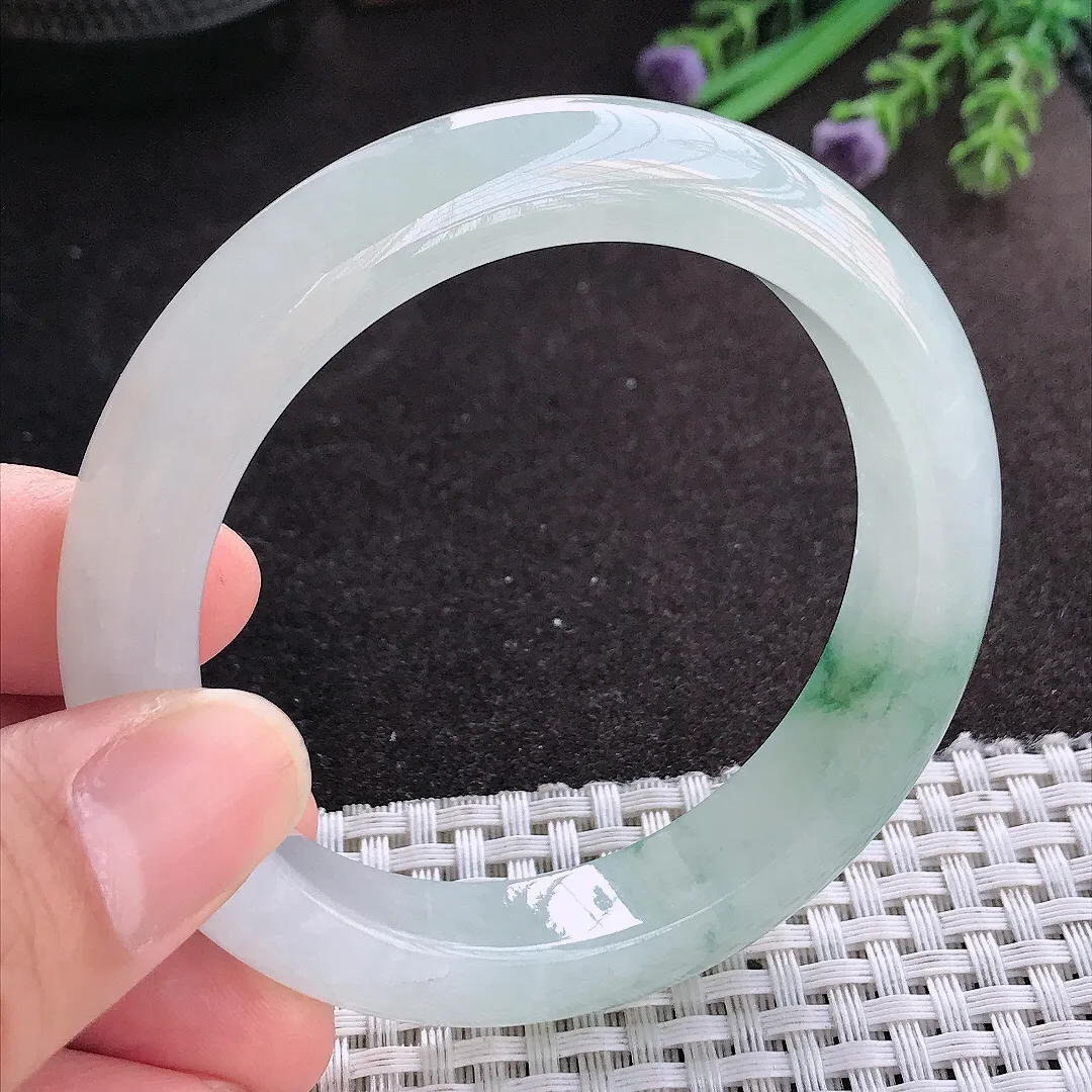 天然A货翡翠55/11.9/9老坑冰胶果冻冰飘花手镯宽边玉镯