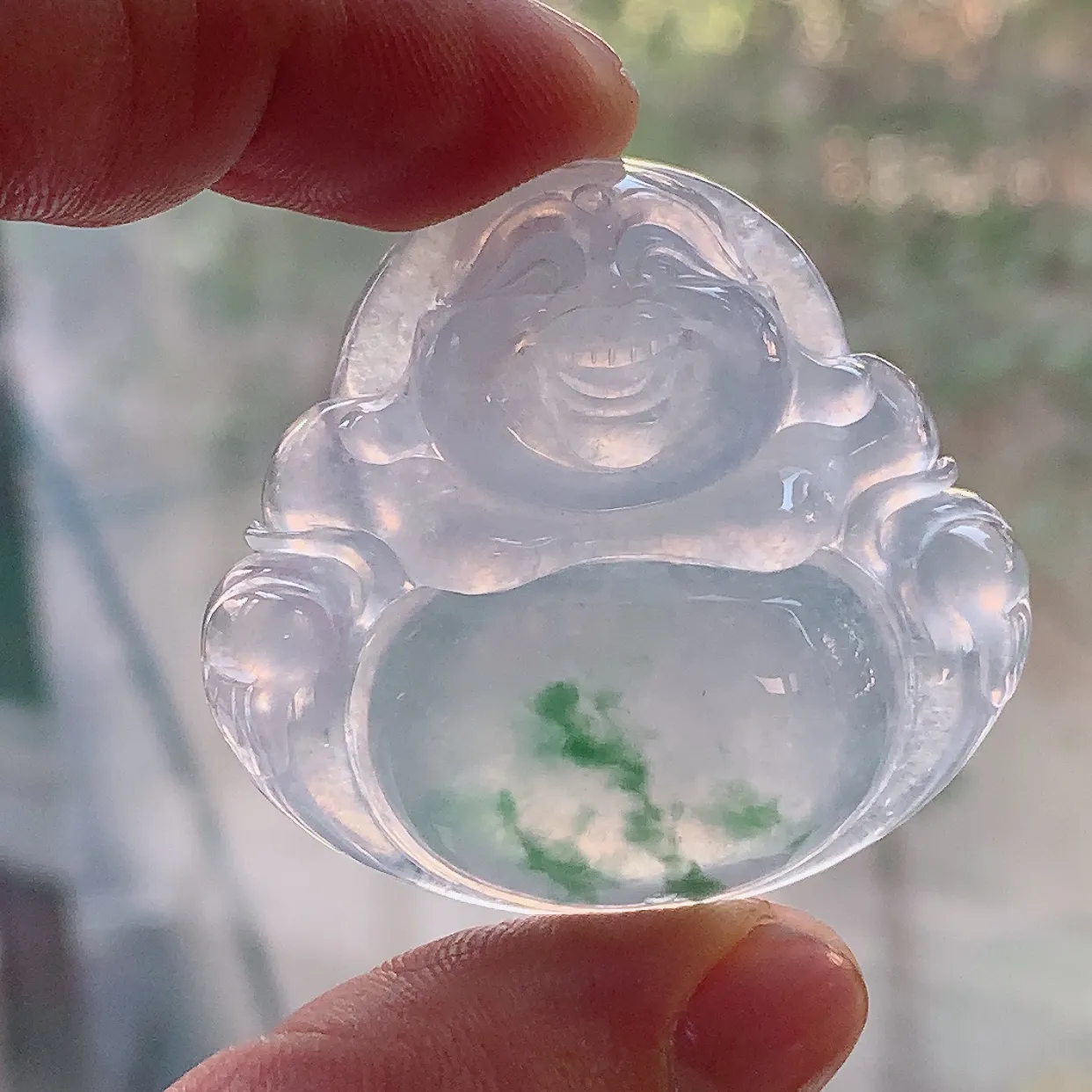 gp 实拍缅甸天然翡翠冰种飘花大佛公吊坠