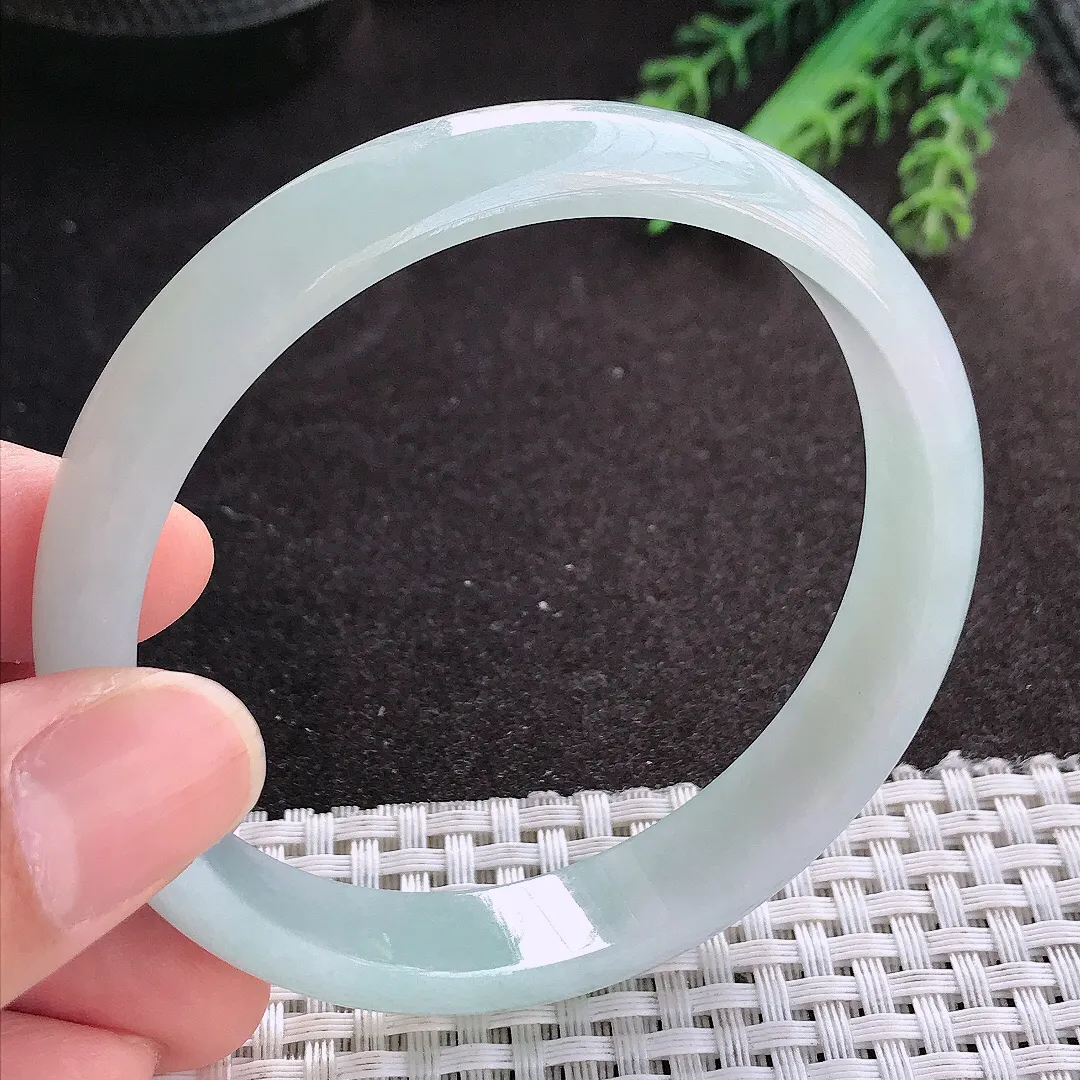 天然A货翡翠61/12.4/6.3老坑冰润水灵大圈口手镯宽边玉镯