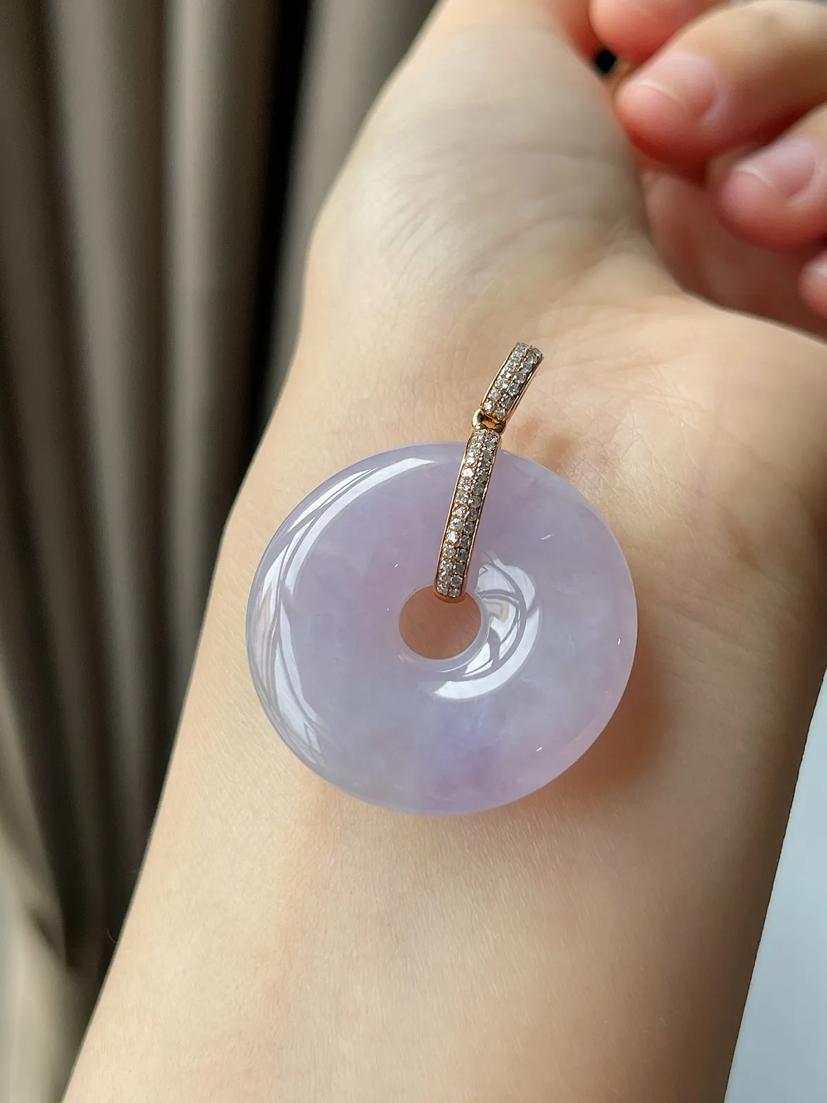 18k金镶嵌翡翠冰糯种紫色平安扣