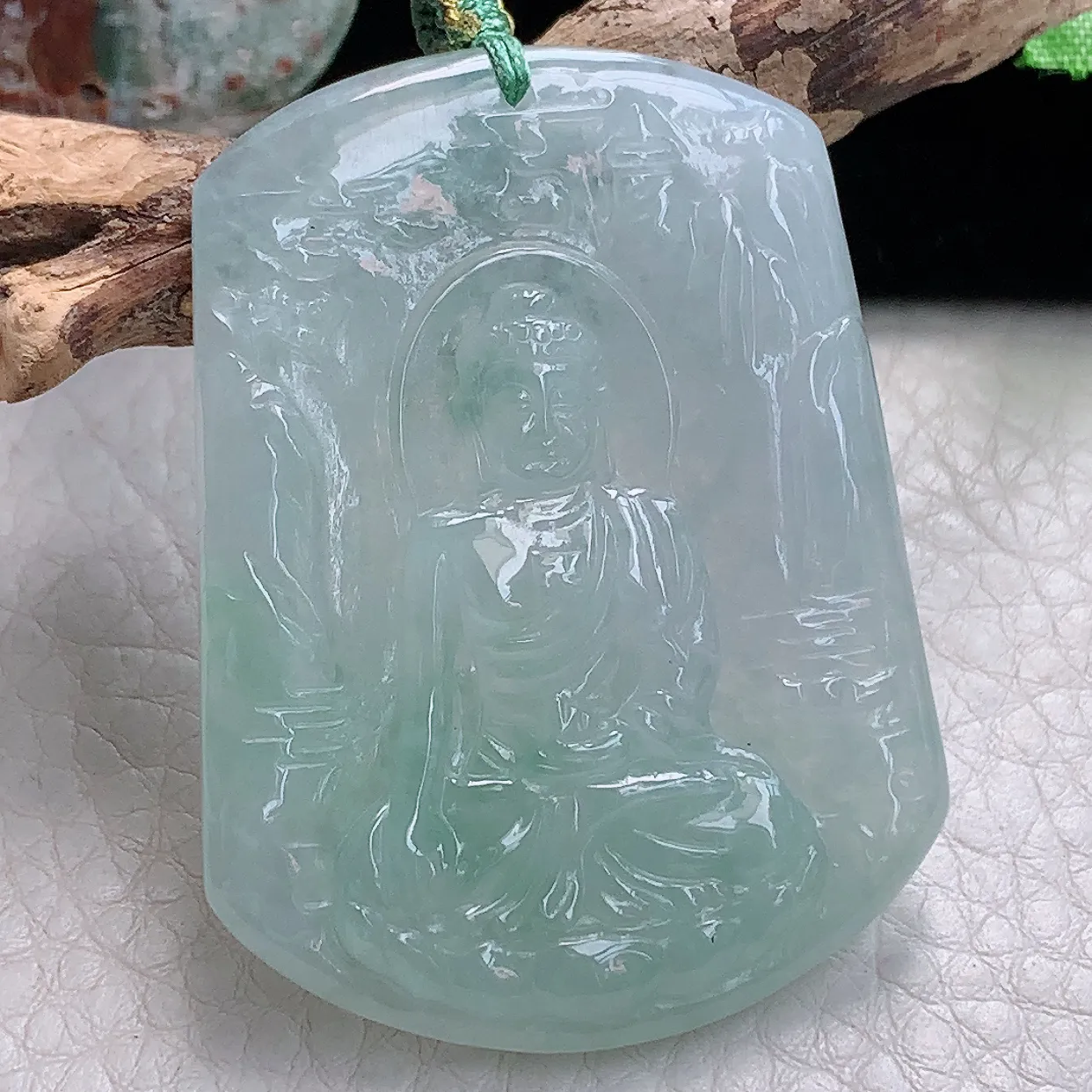 yn实拍50*38*5缅甸天然翡翠冰晴底阿弥陀佛吊坠冰透精雕佛祖玉坠