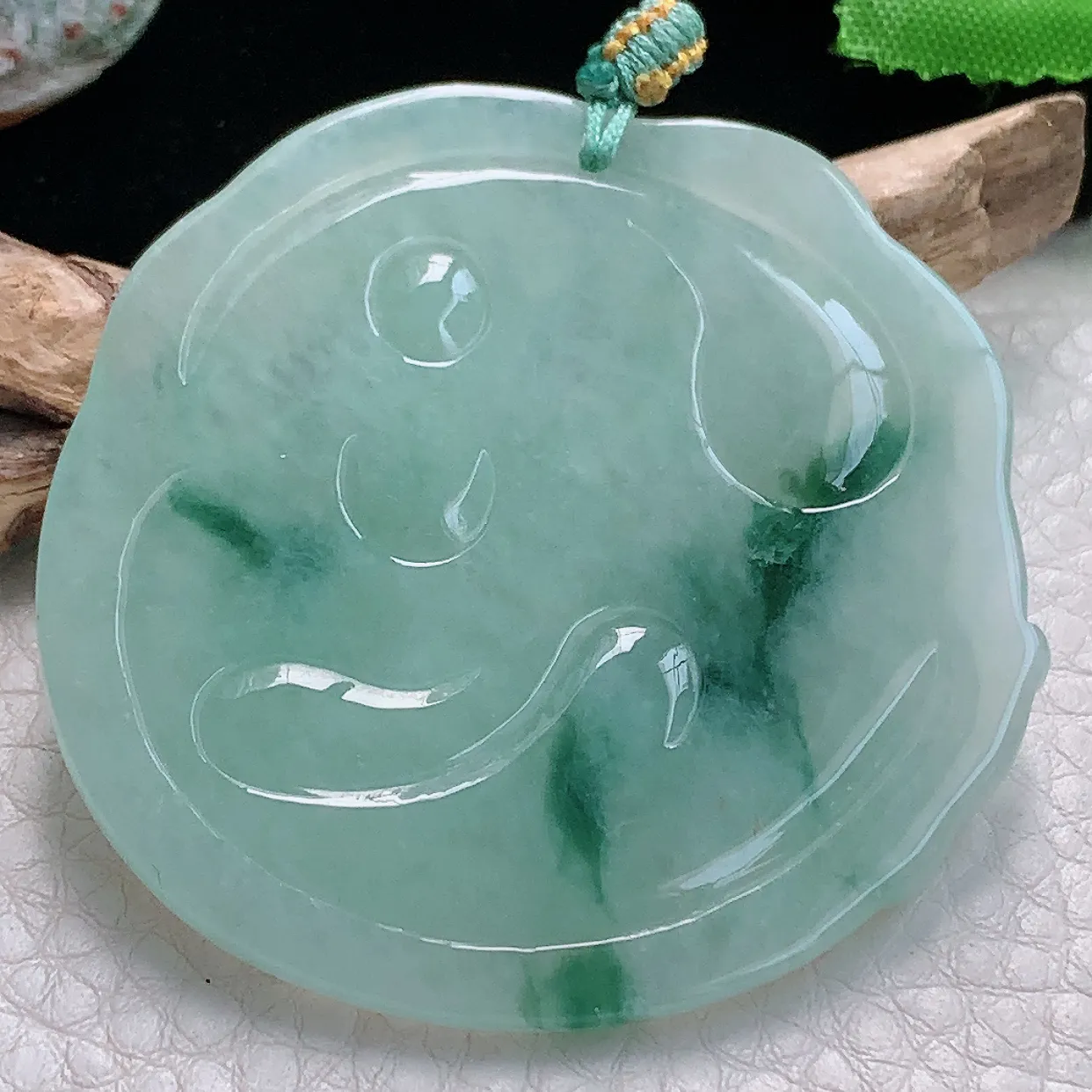 yn实拍52*5.3缅甸天然翡翠菩贤观音菩萨吊坠冰透飘花生肖守护神