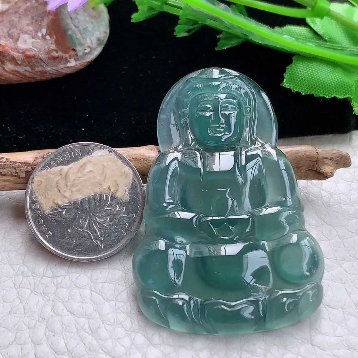 gp实拍59*38.3*4.8天然翡翠a货冰蓝正庄观音 玉观音玉吊坠