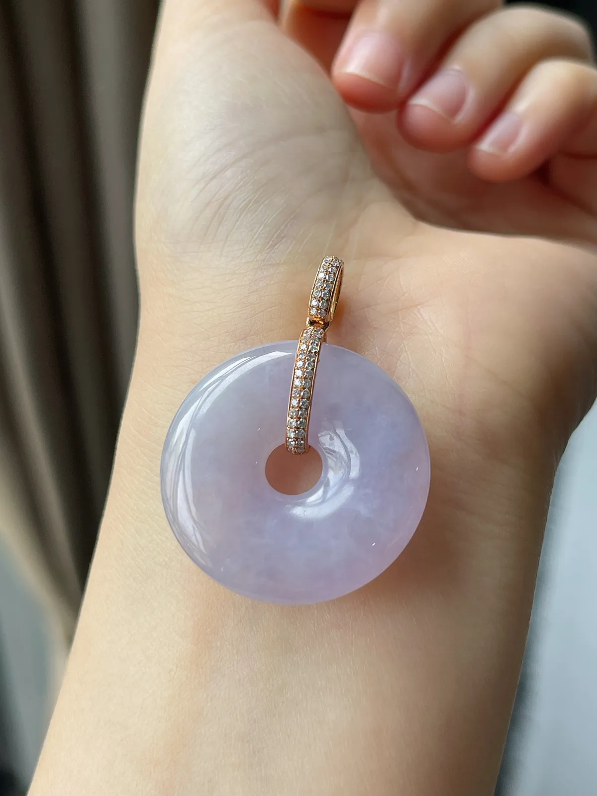 18k金镶嵌翡翠冰糯种紫色平安扣