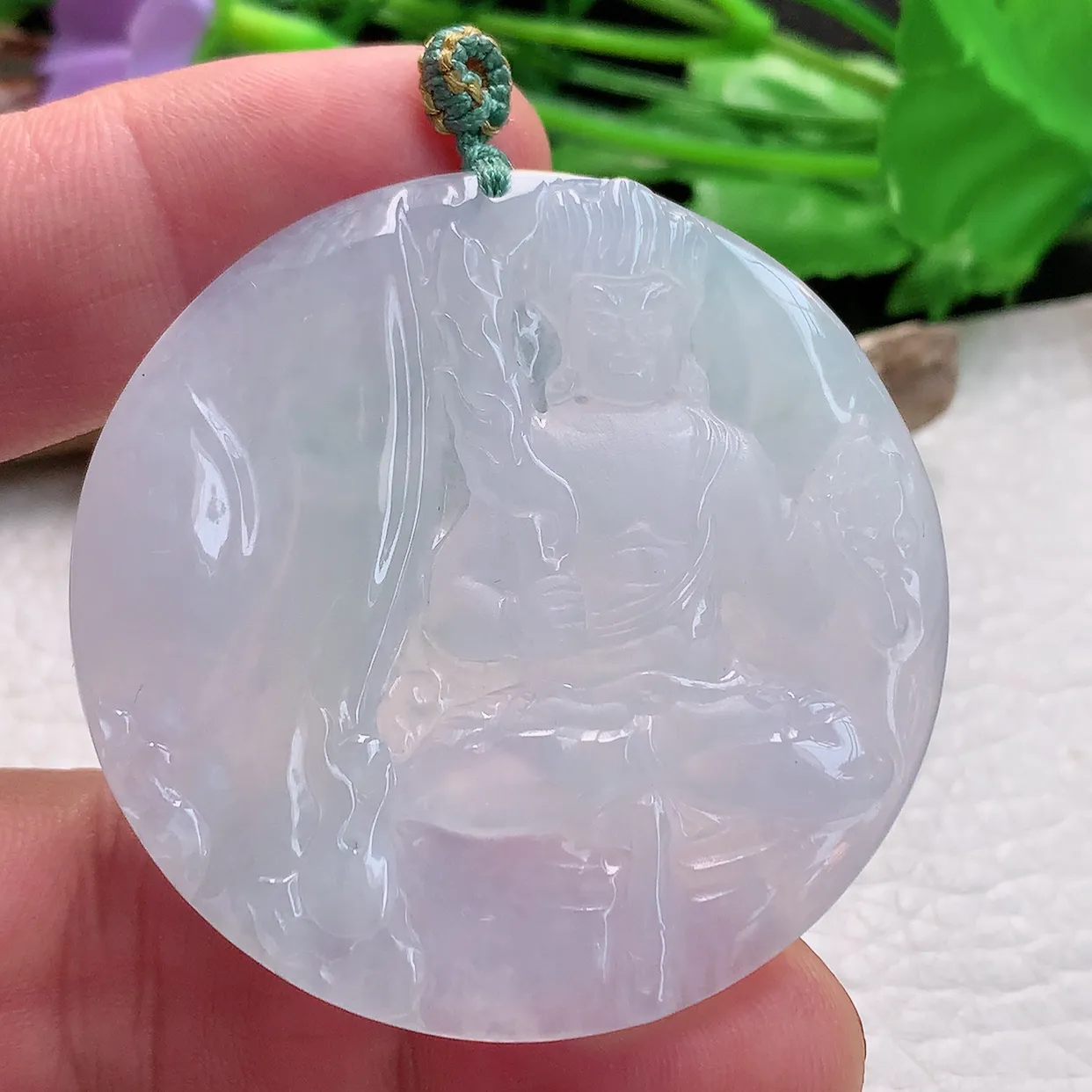 yn实拍51*5.2缅甸天然翡翠不动明王菩萨吊坠白月光生肖守护神