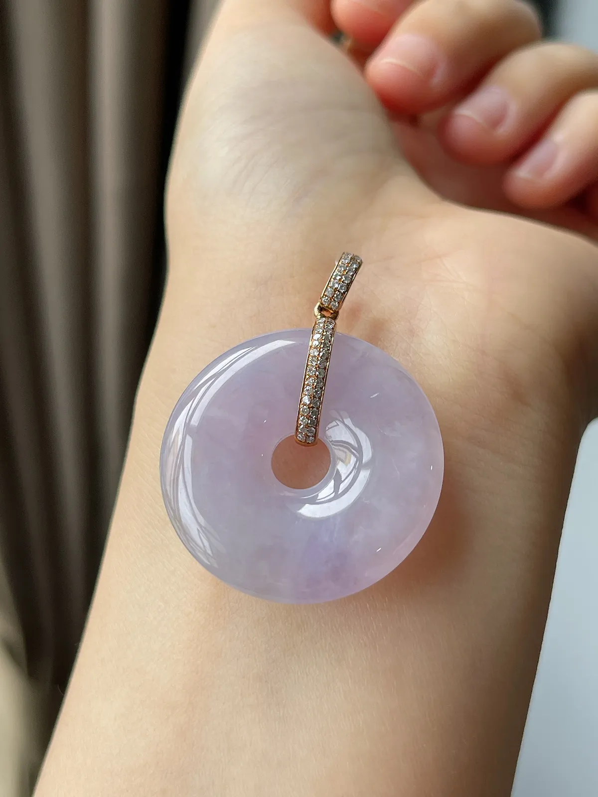 18k金镶嵌翡翠冰糯种紫色平安扣