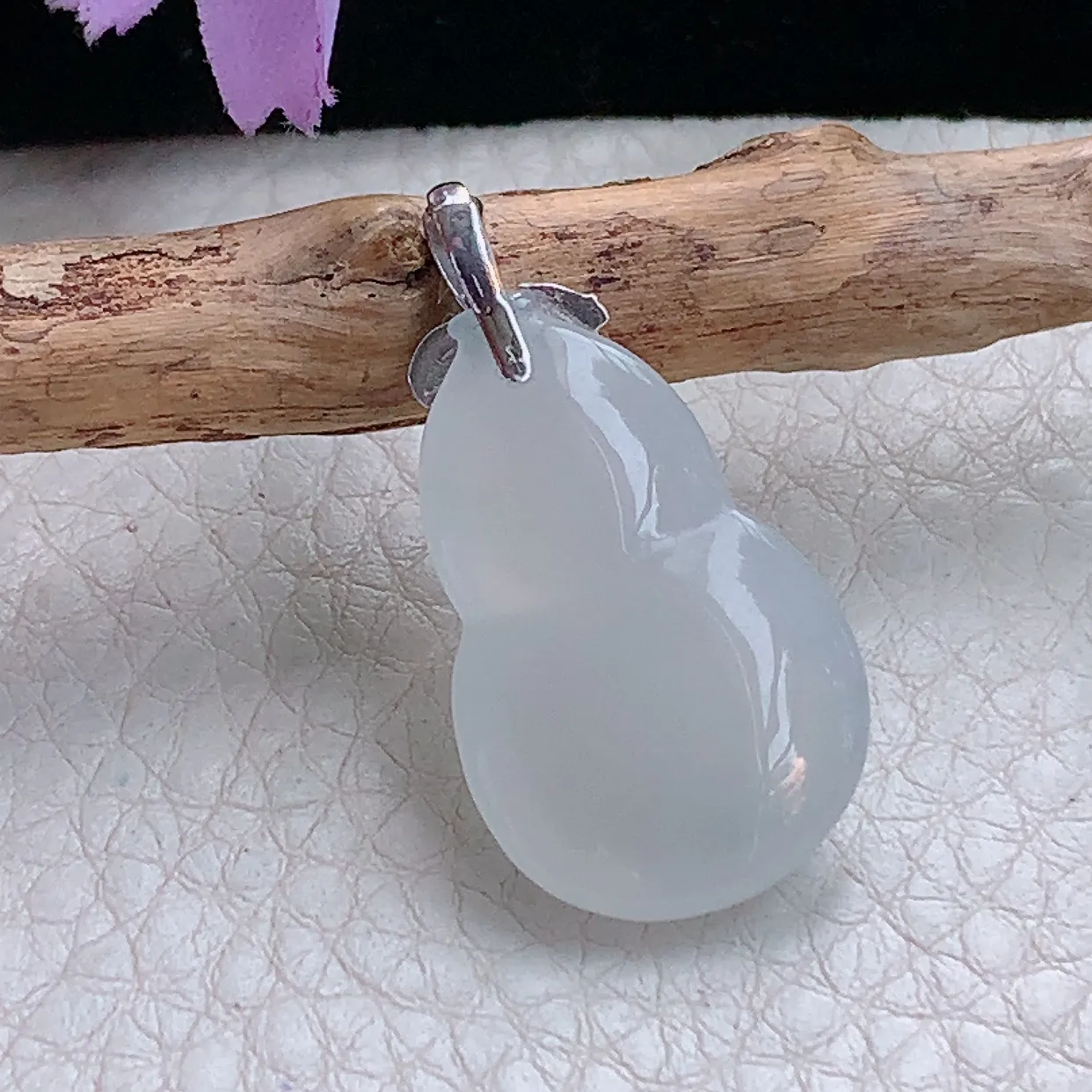 gp 实拍31.2*16.8*6.5缅甸天然翡翠冰种葫芦吊坠白冰福禄镶金精品玉坠