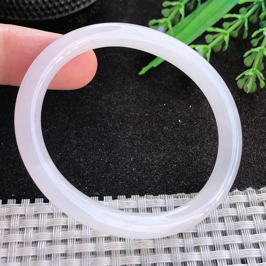 天然A货翡翠53.5/45.5/6.3/7老坑秀气冰润月光白贵妃手镯玉镯