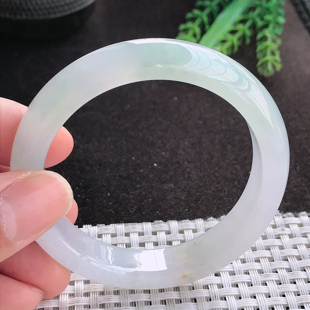 天然A货翡翠54.5/12.1/8.3老坑冰胶果冻冰透晴底手镯宽边玉镯