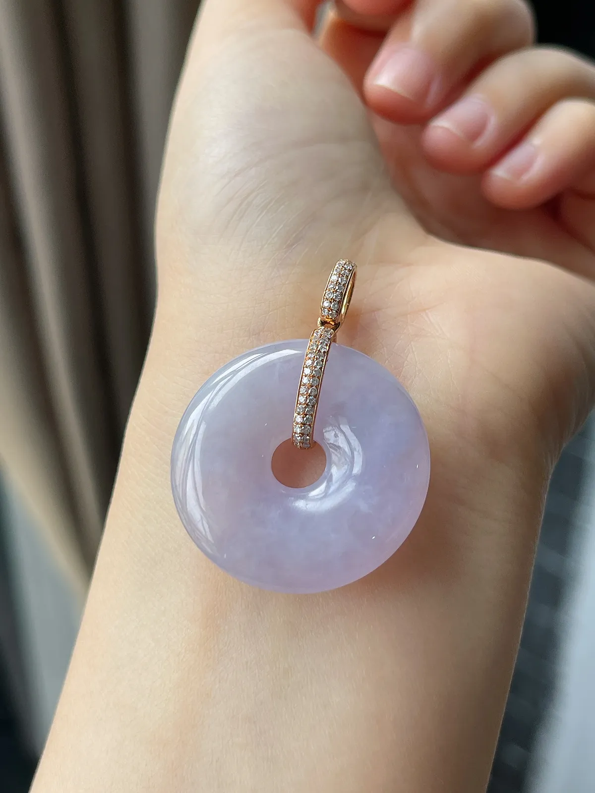 18k金镶嵌翡翠冰糯种紫色平安扣