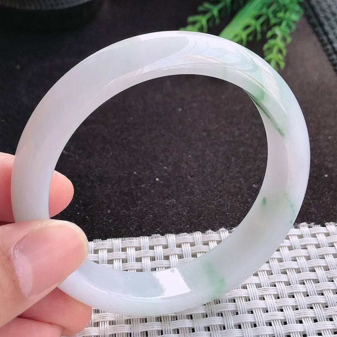 天然A货翡翠59/13.6/8.3老坑冰润水灵飘花手镯宽边玉镯