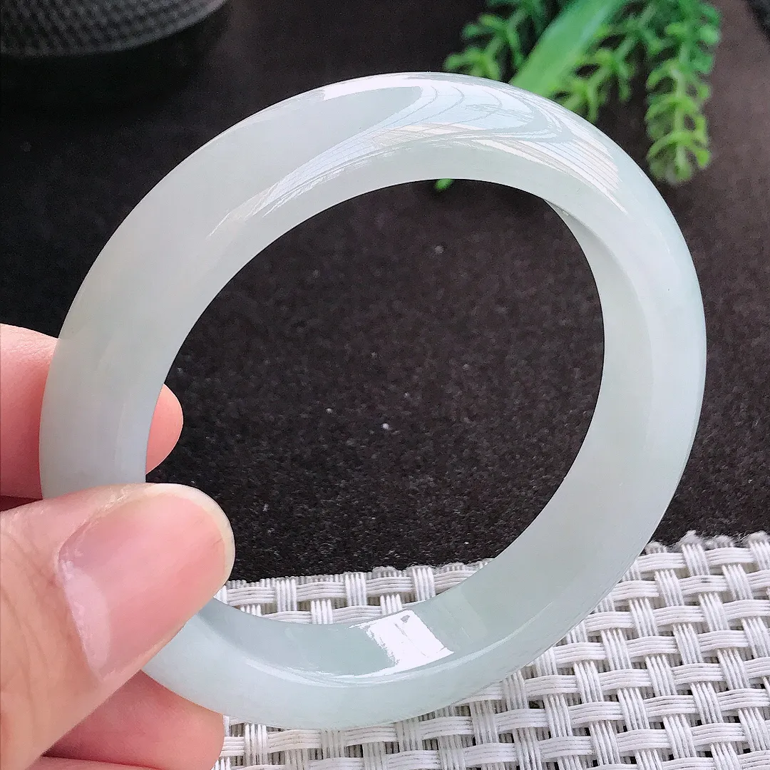 天然A货翡翠53.5/11.9/8.6老坑冰润起胶冰晴手镯宽边玉镯