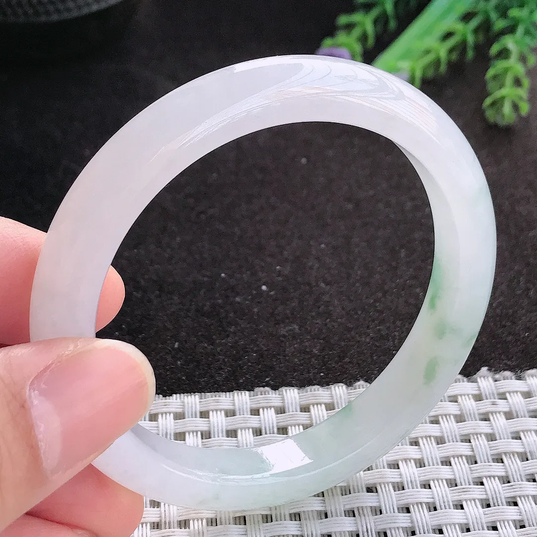 天然A货翡翠53.5/9.7/7.8老坑冰胶果冻冰飘花手镯宽边玉镯