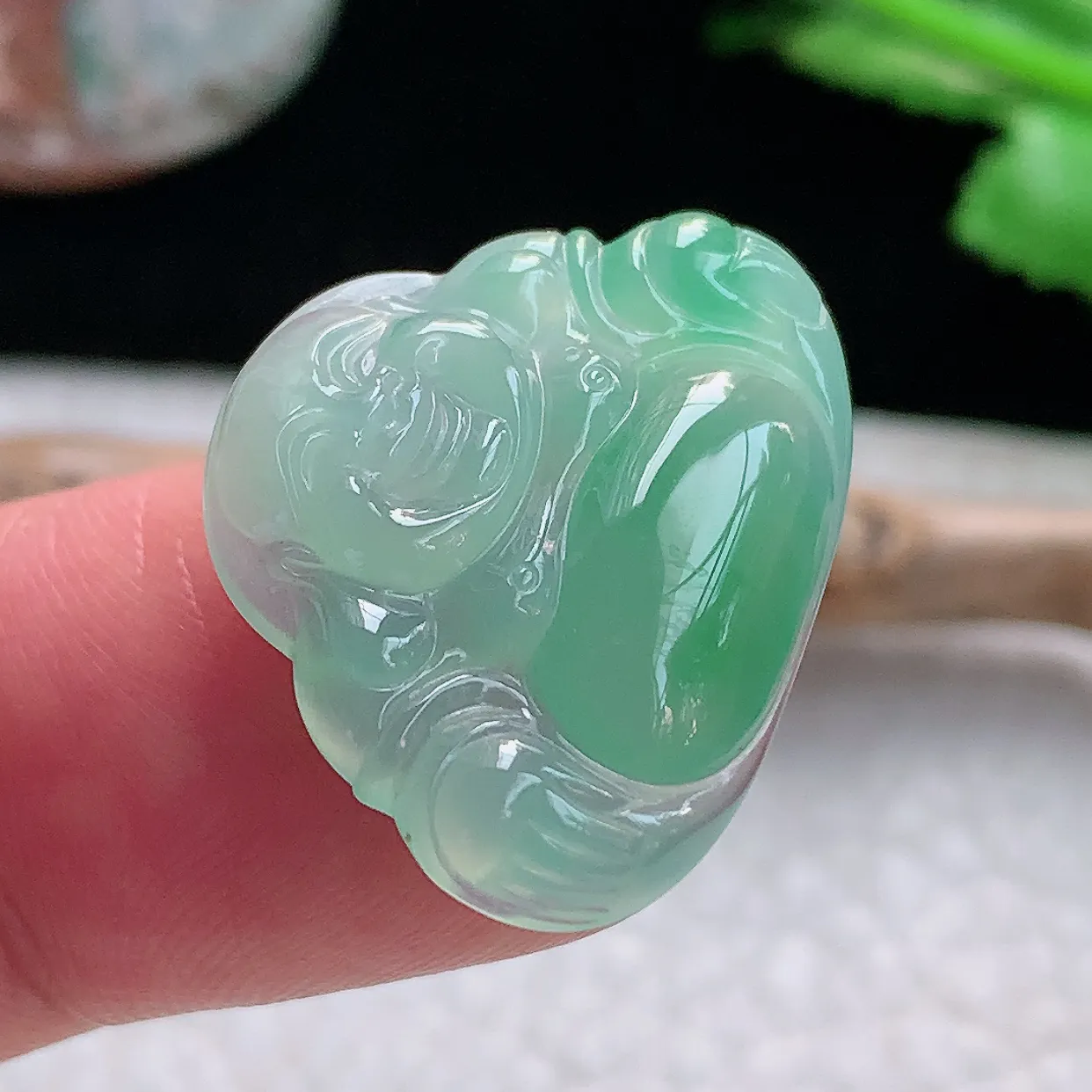 yn实拍20*25.5*4.3缅甸天然翡翠佛公吊坠冰绿小精品弥勒佛玉坠未打孔