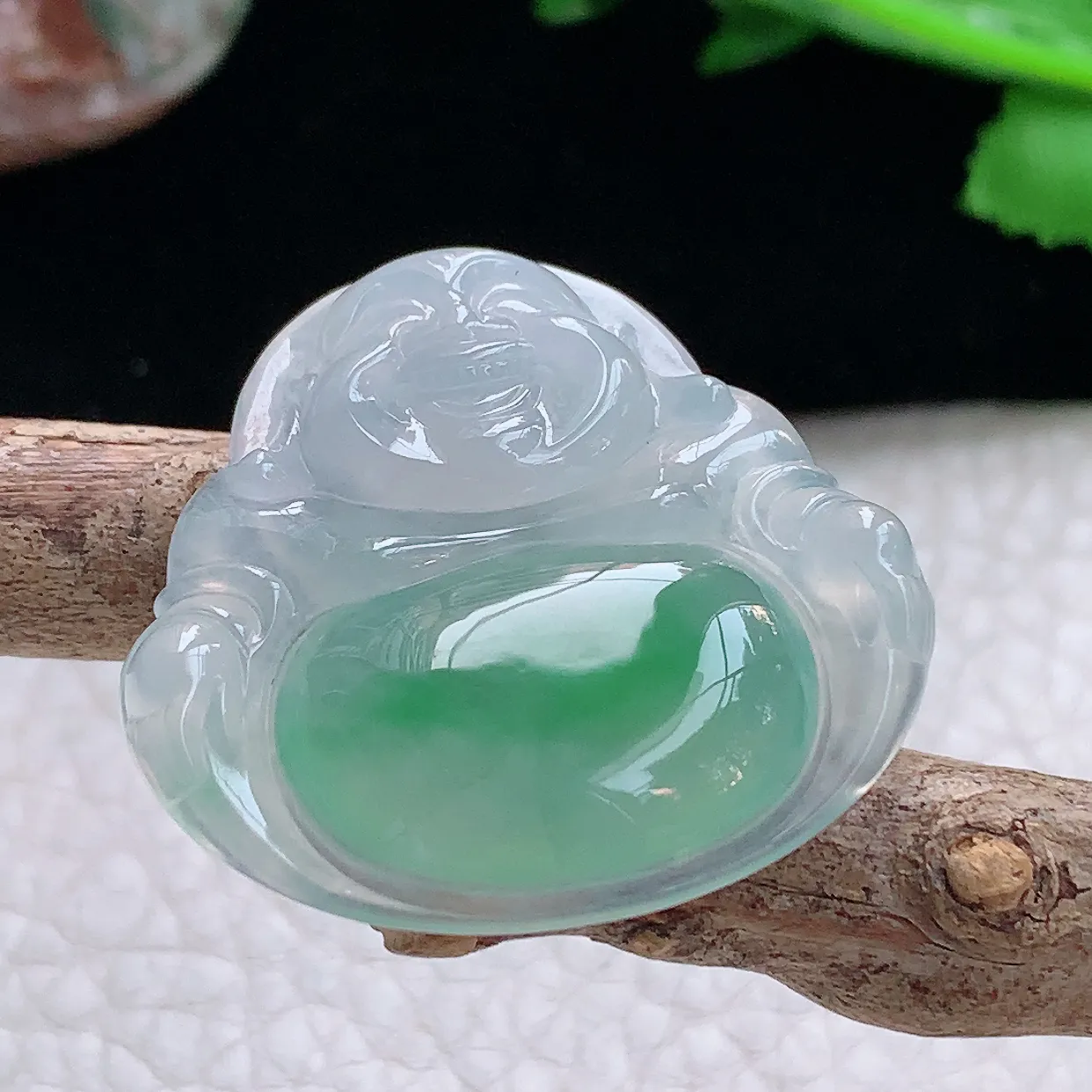 gp 实拍31*32*5.2缅甸天然翡翠冰绿佛公吊坠精品弥勒佛像玉坠