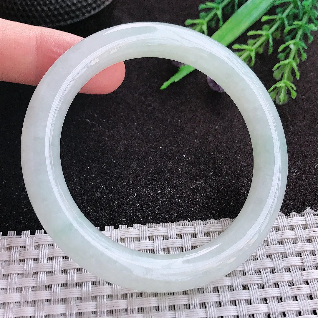 天然A货翡翠56.5/9.5/9.7老坑秀气冰润冰晴底圆条手镯玉镯