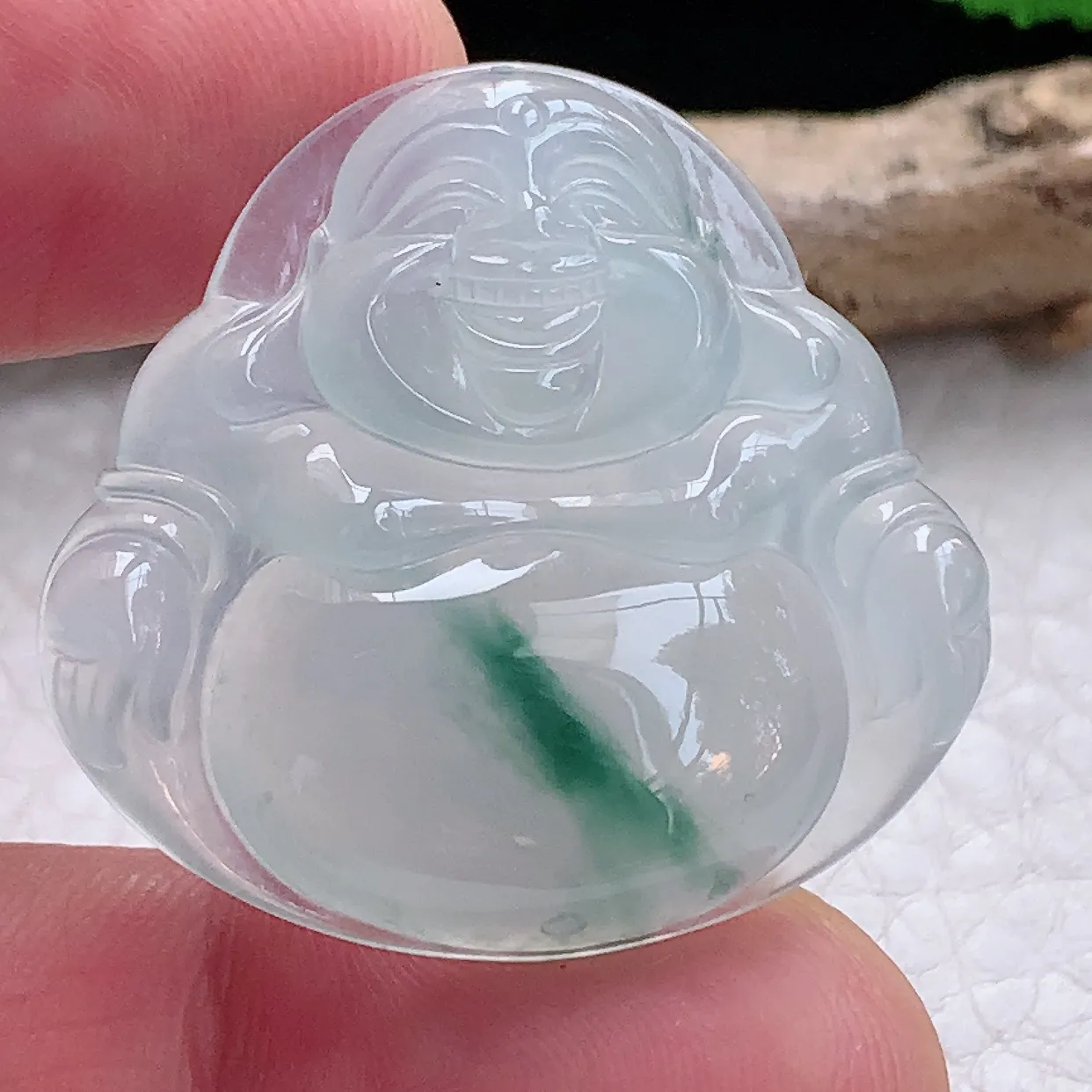 gp 实拍40.2*44.5*10.2缅甸天然翡翠冰种佛公吊坠冰飘花弥勒佛玉坠