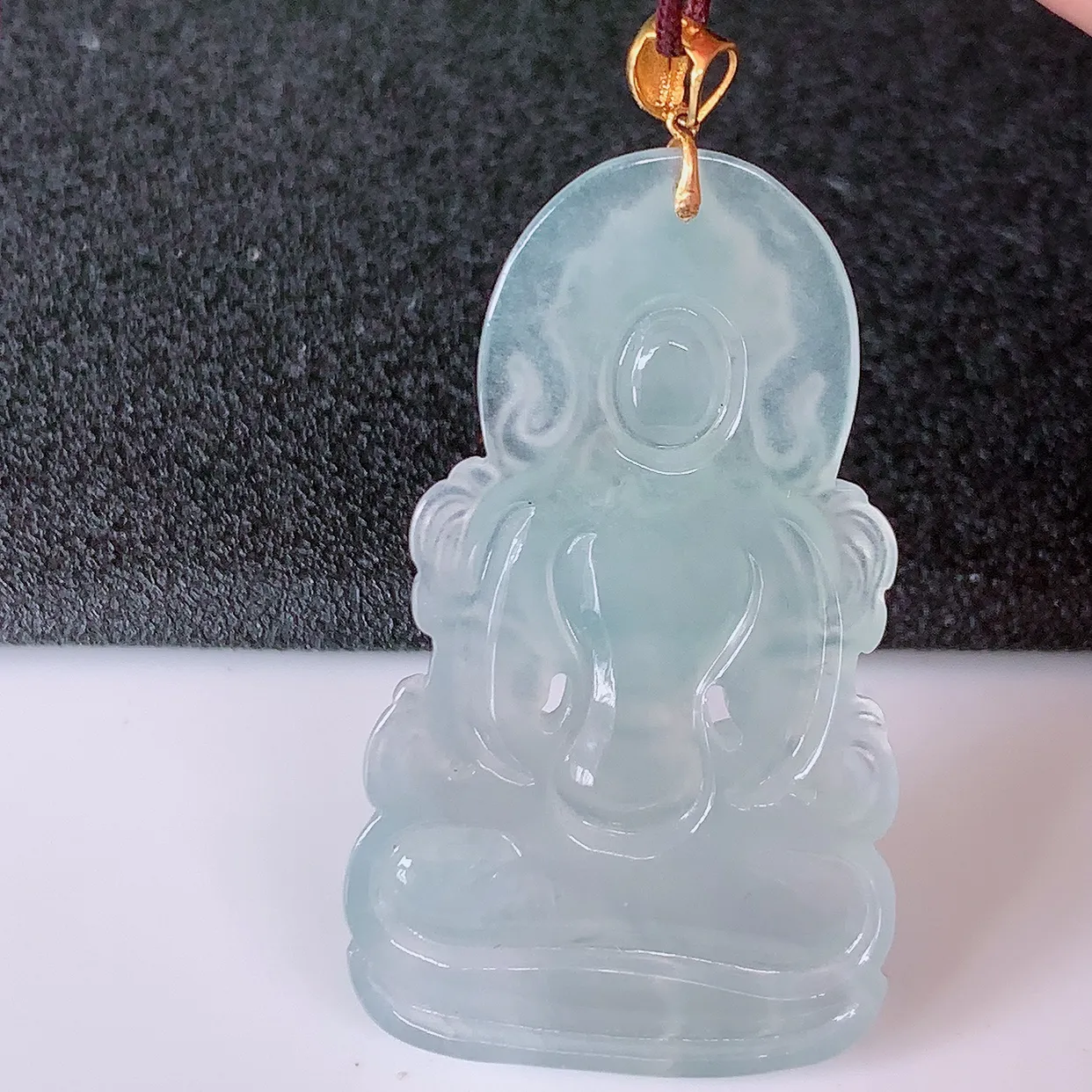 18K金镶嵌冰种翡翠度母观音吊坠，赐福翡翠观音，观音面相端庄，品相佳，佩戴气质！#57.9整体47裸石41*24.5*5