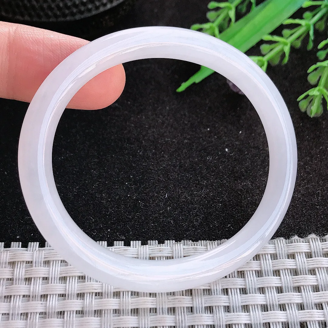 天然A货翡翠53.5/45.5/6.3/7老坑秀气冰润月光白贵妃手镯玉镯