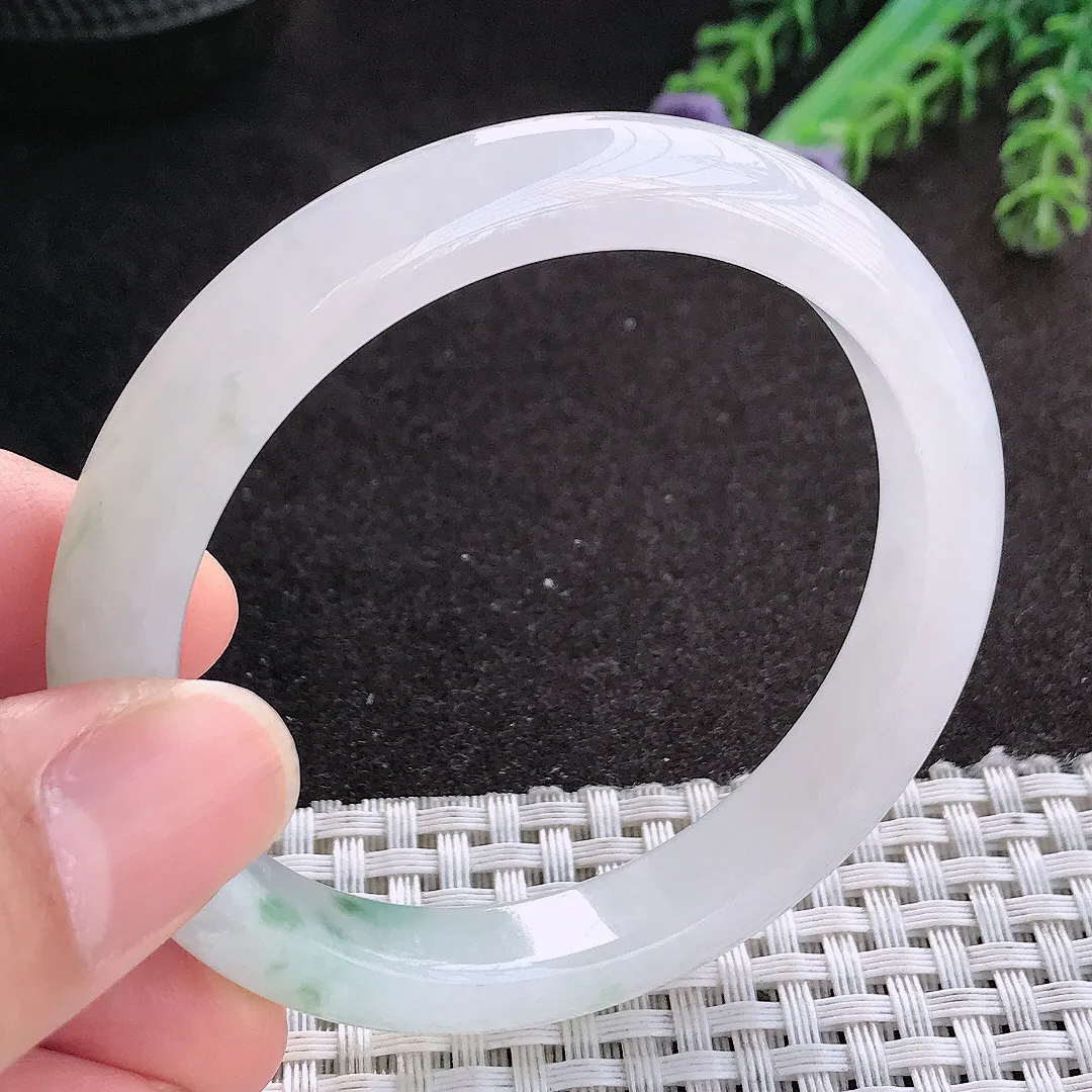 天然A货翡翠53.5/9.7/7.8老坑冰胶果冻冰飘花手镯宽边玉镯