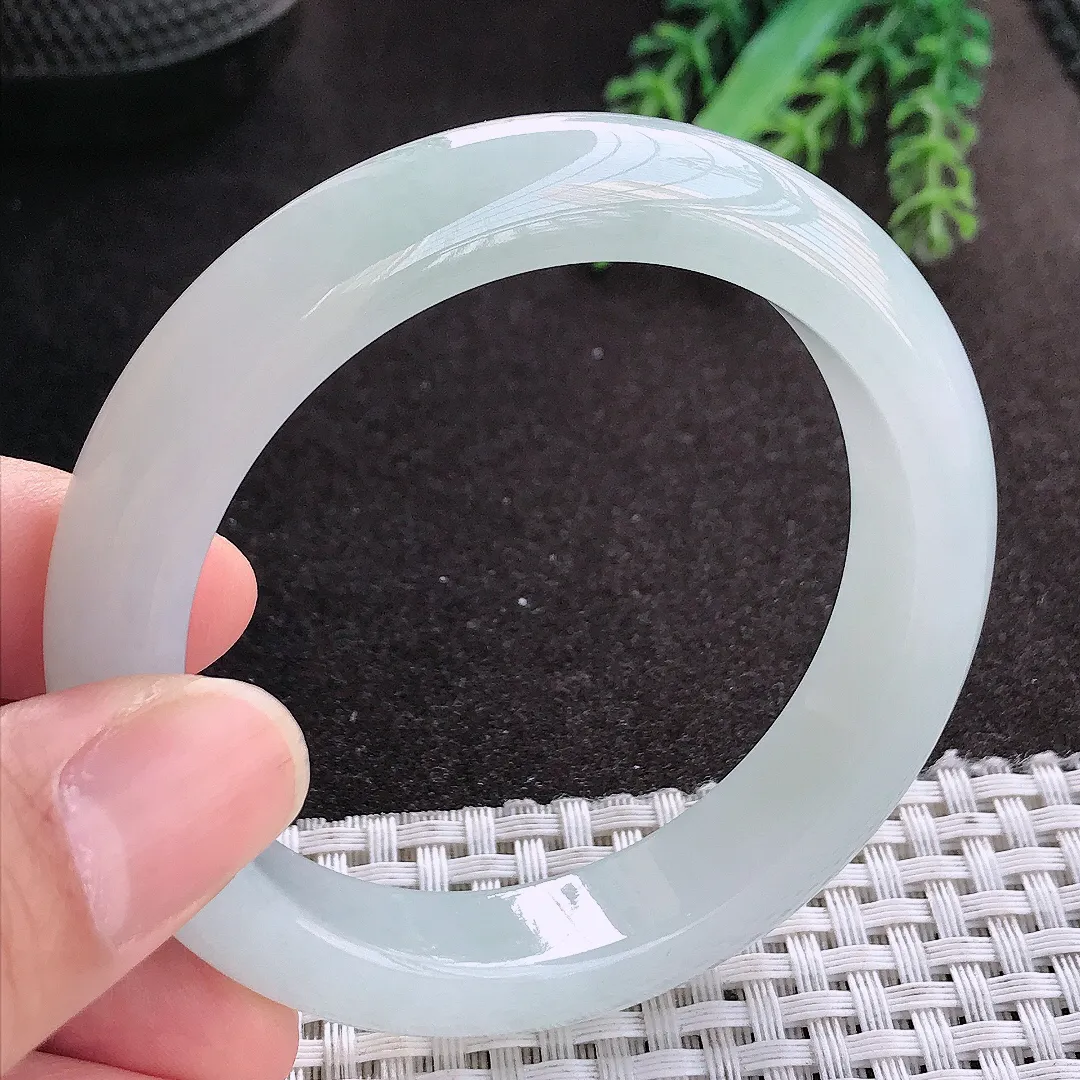 天然A货翡翠53.5/11.9/8.6老坑冰润起胶冰晴手镯宽边玉镯