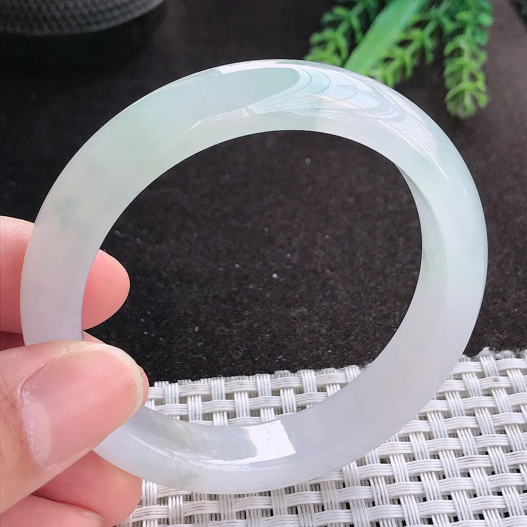 天然A货翡翠54.5/12.1/8.3老坑冰胶果冻冰透晴底手镯宽边玉镯