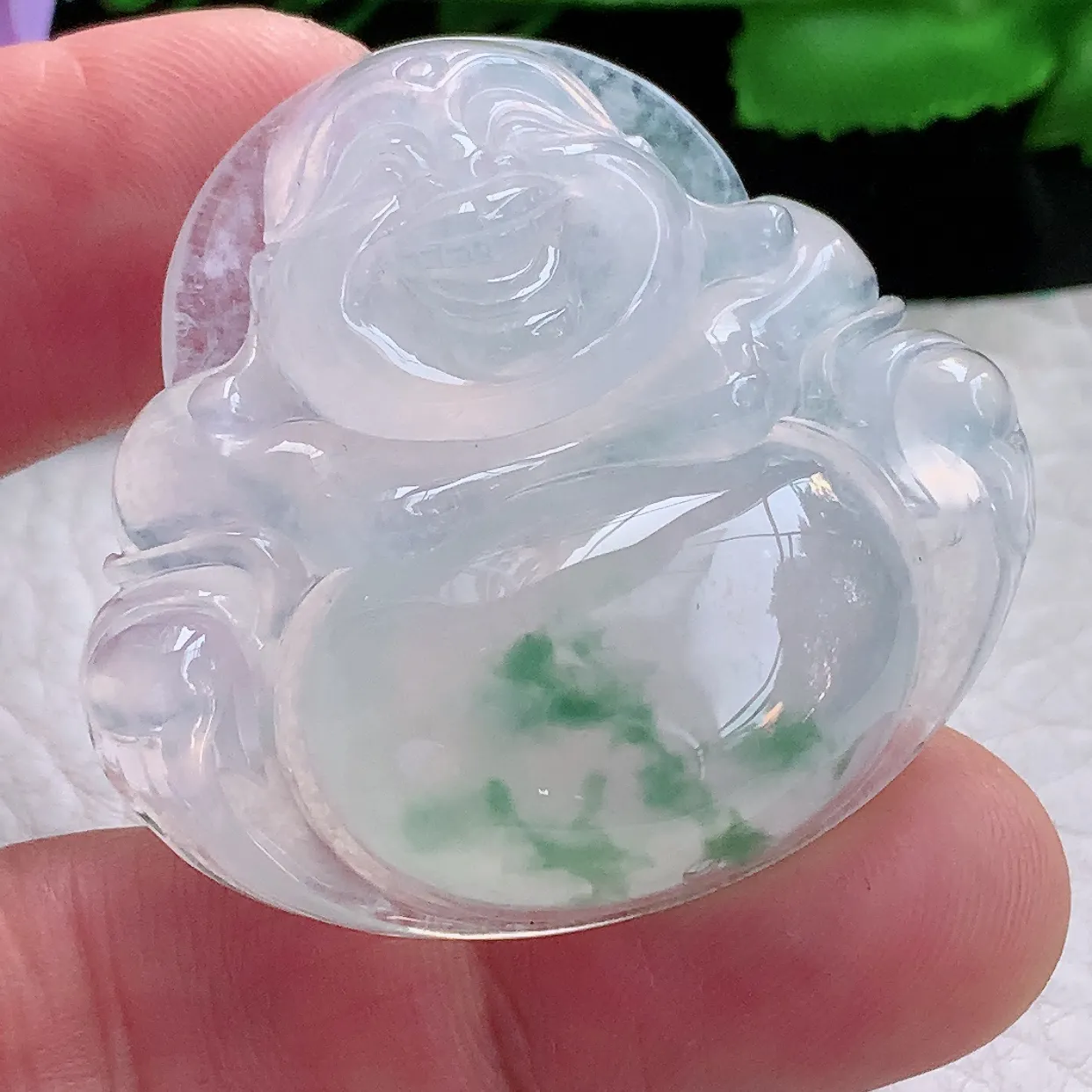 gp 实拍缅甸天然翡翠冰种飘花大佛公吊坠