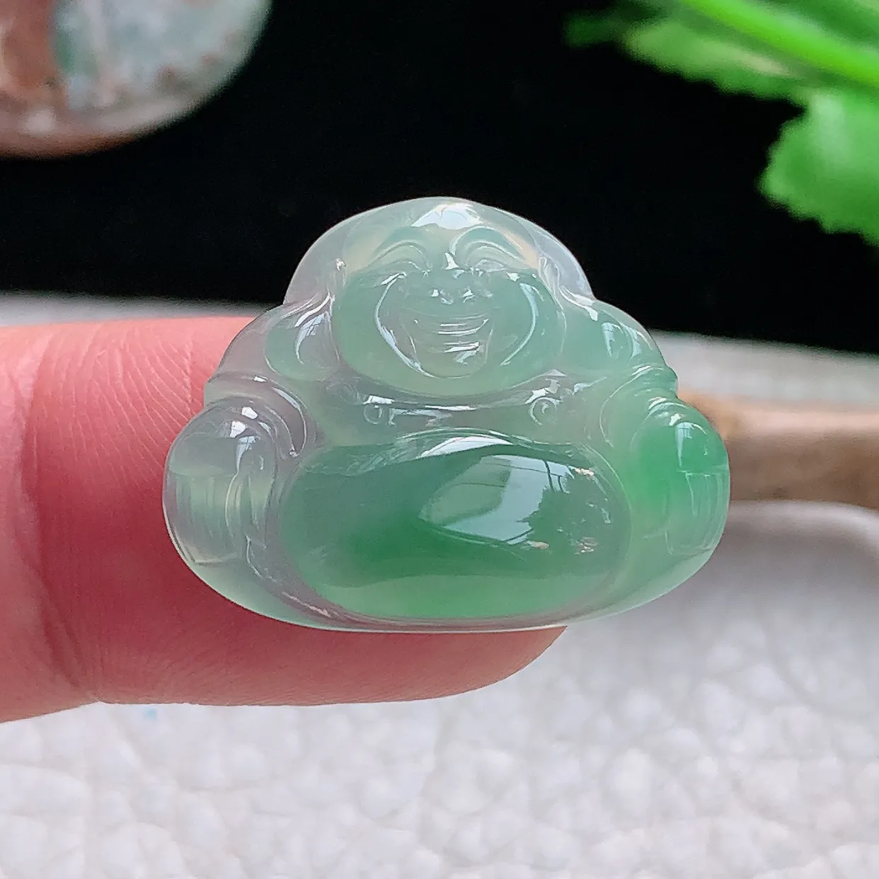 yn实拍20*25.5*4.3缅甸天然翡翠佛公吊坠冰绿小精品弥勒佛玉坠未打孔