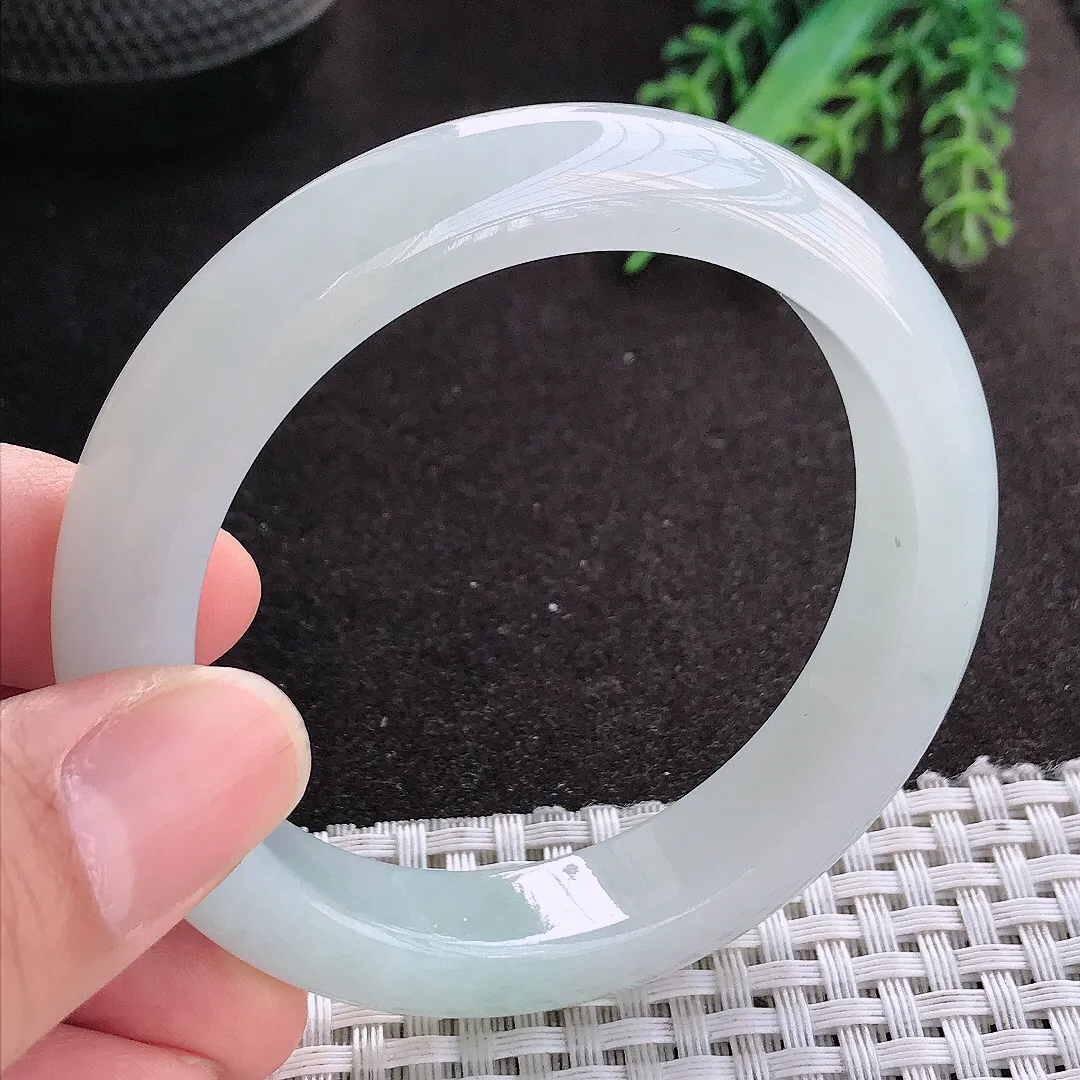 天然A货翡翠53.5/11.9/8.6老坑冰润起胶冰晴手镯宽边玉镯