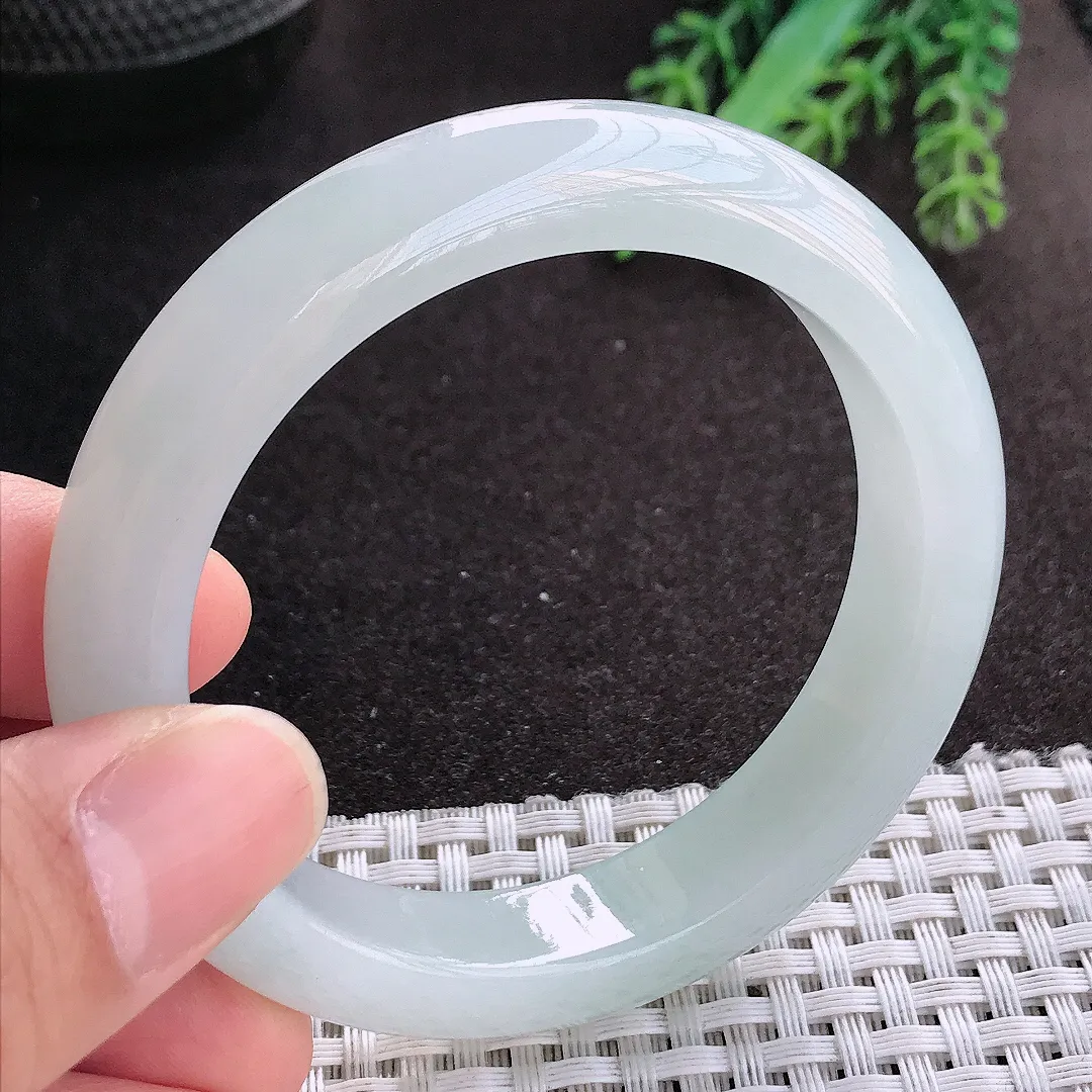 天然A货翡翠53.5/11.9/8.6老坑冰润起胶冰晴手镯宽边玉镯
