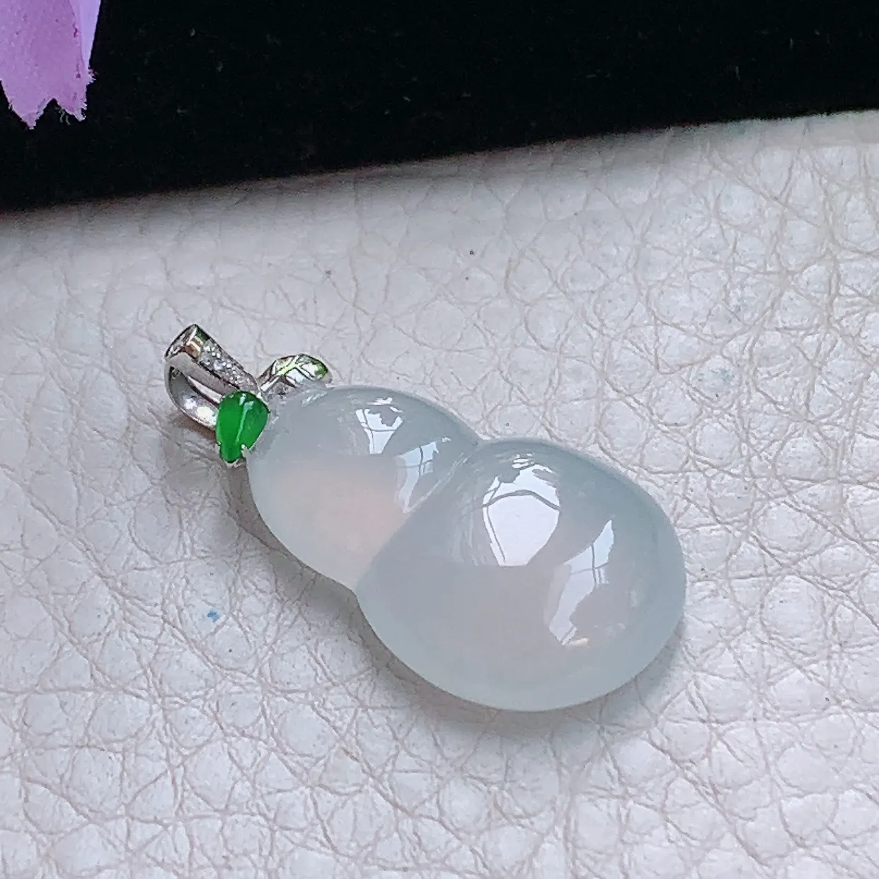 gp 实拍31.2*16.8*6.5缅甸天然翡翠冰种葫芦吊坠白冰福禄镶金精品玉坠