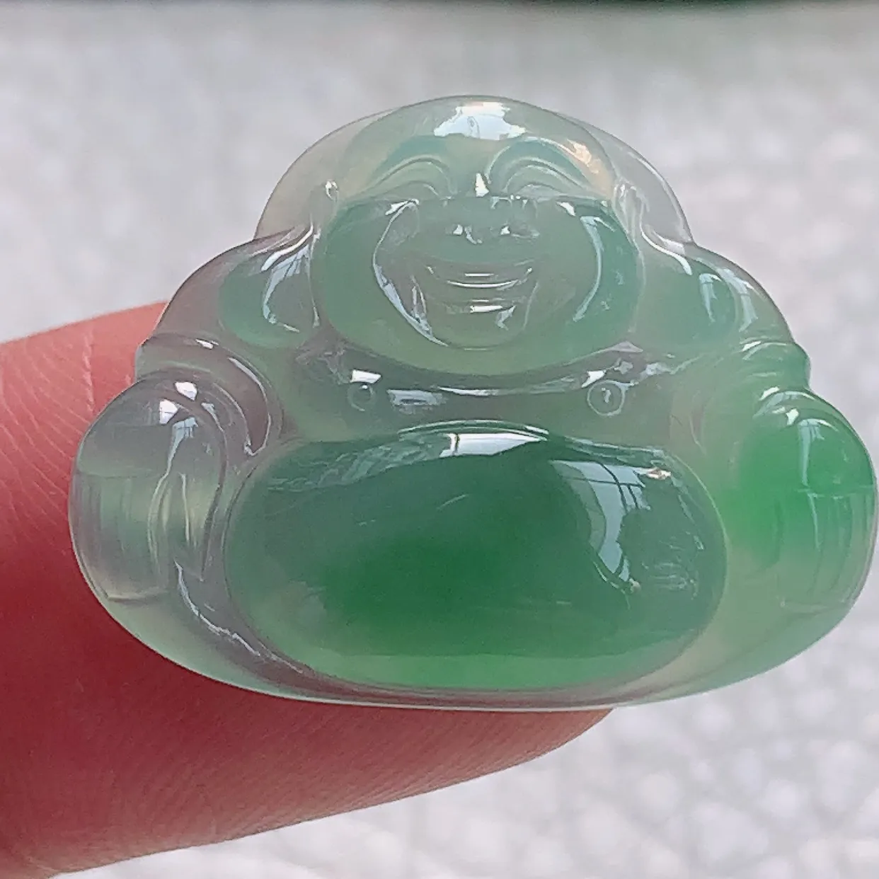 yn实拍20*25.5*4.3缅甸天然翡翠佛公吊坠冰绿小精品弥勒佛玉坠未打孔