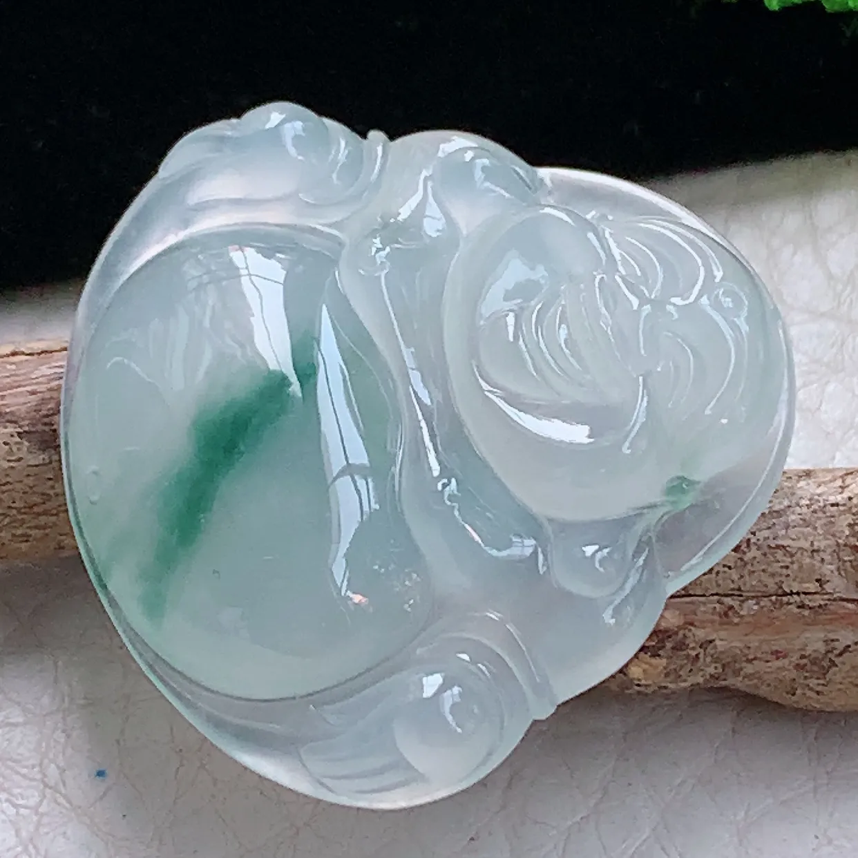 gp 实拍40.2*44.5*10.2缅甸天然翡翠冰种佛公吊坠冰飘花弥勒佛玉坠