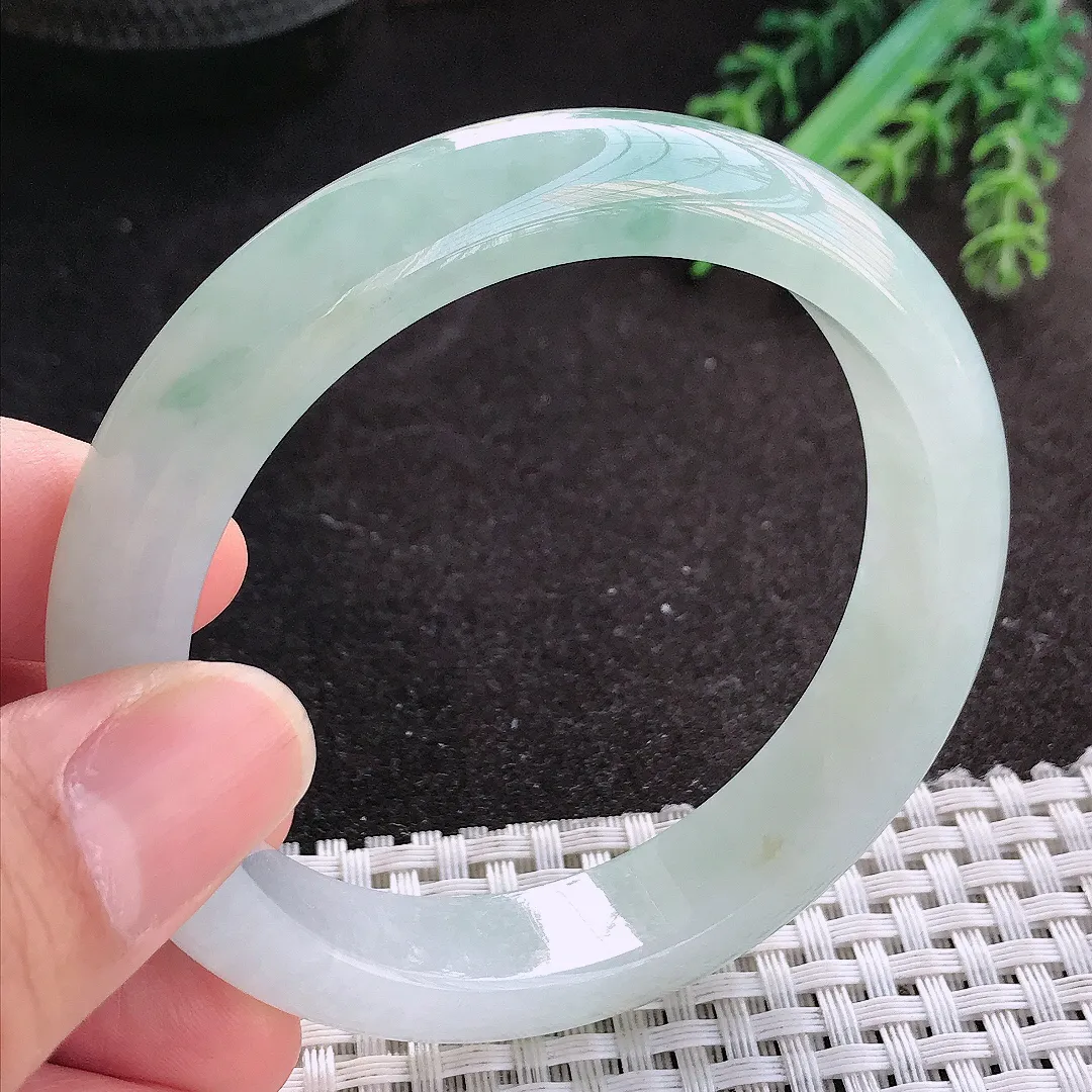 天然A货翡翠56.5/12.5/8.5老坑冰胶果冻冰晴手镯宽边玉镯