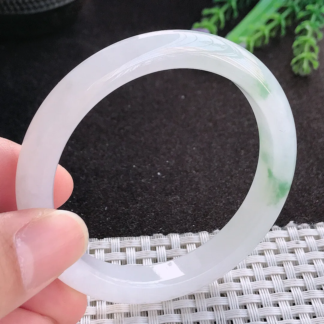 天然A货翡翠53.5/9.7/7.8老坑冰胶果冻冰飘花手镯宽边玉镯