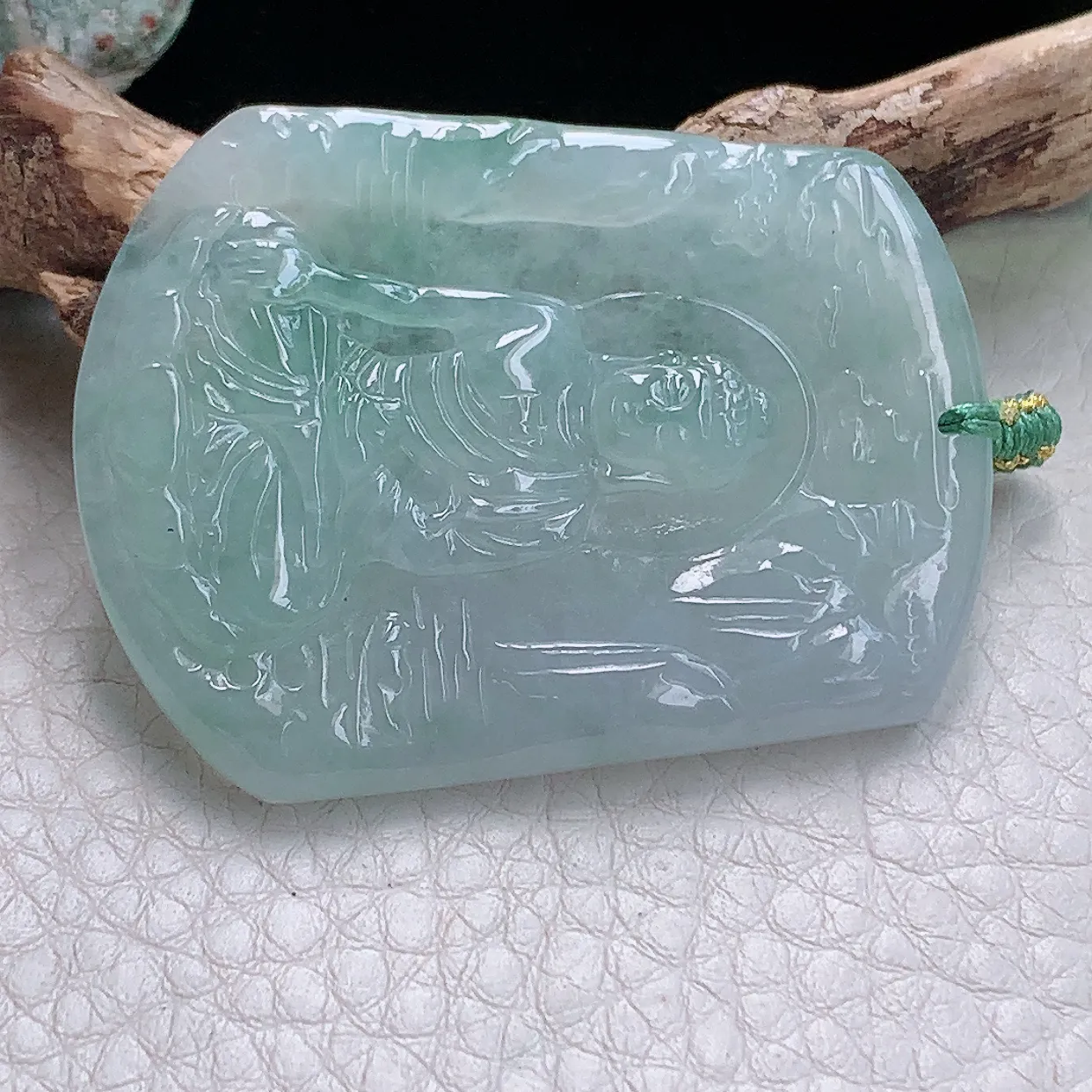 yn实拍50*38*5缅甸天然翡翠冰晴底阿弥陀佛吊坠冰透精雕佛祖玉坠