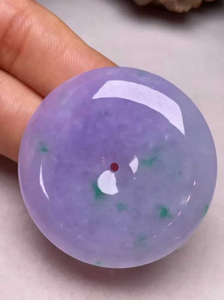 冰糯种紫罗兰【平安扣】吊坠，种水好，玉质细腻 ，卖相好