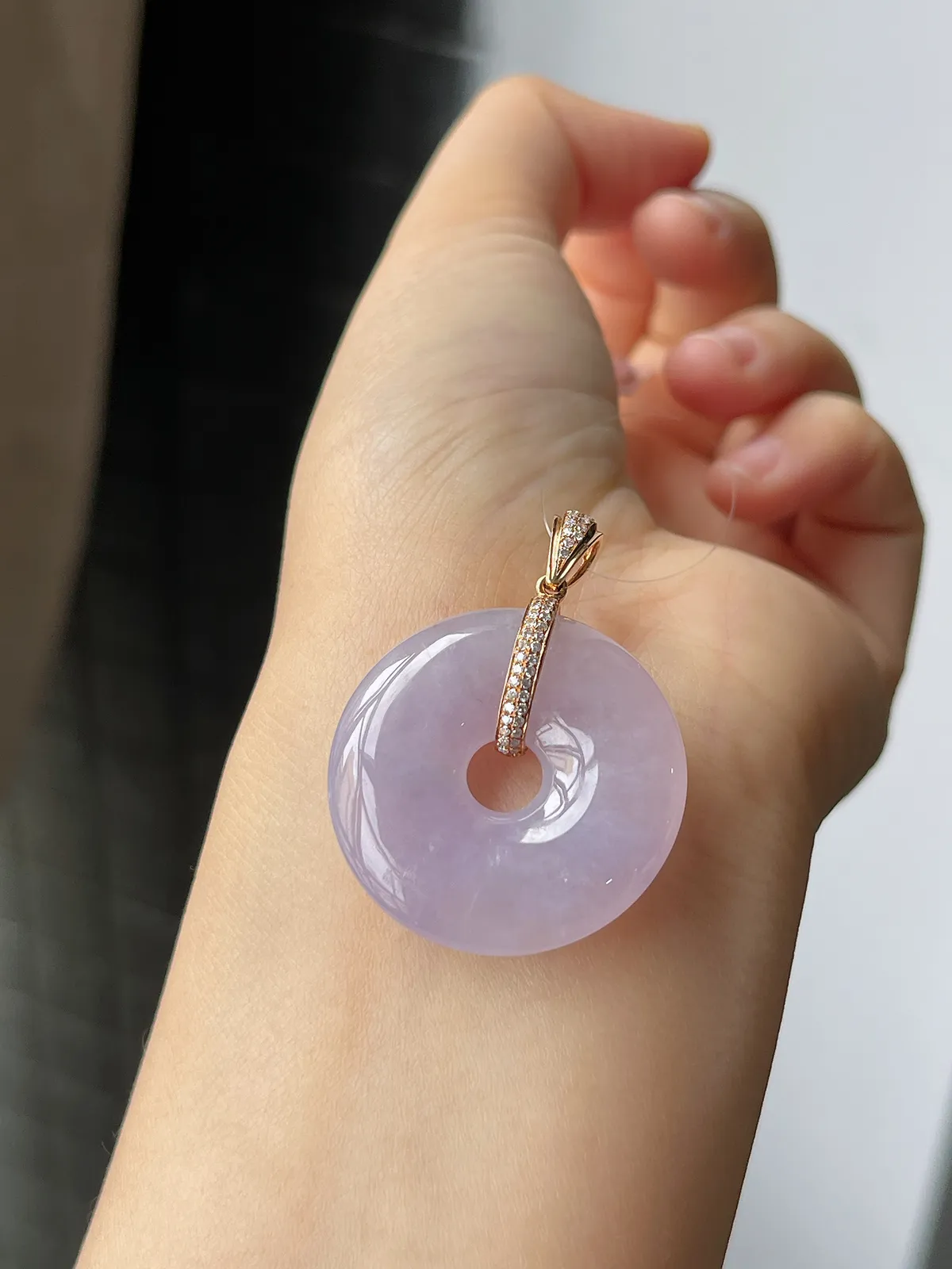 18k金镶嵌翡翠冰糯种紫色平安扣