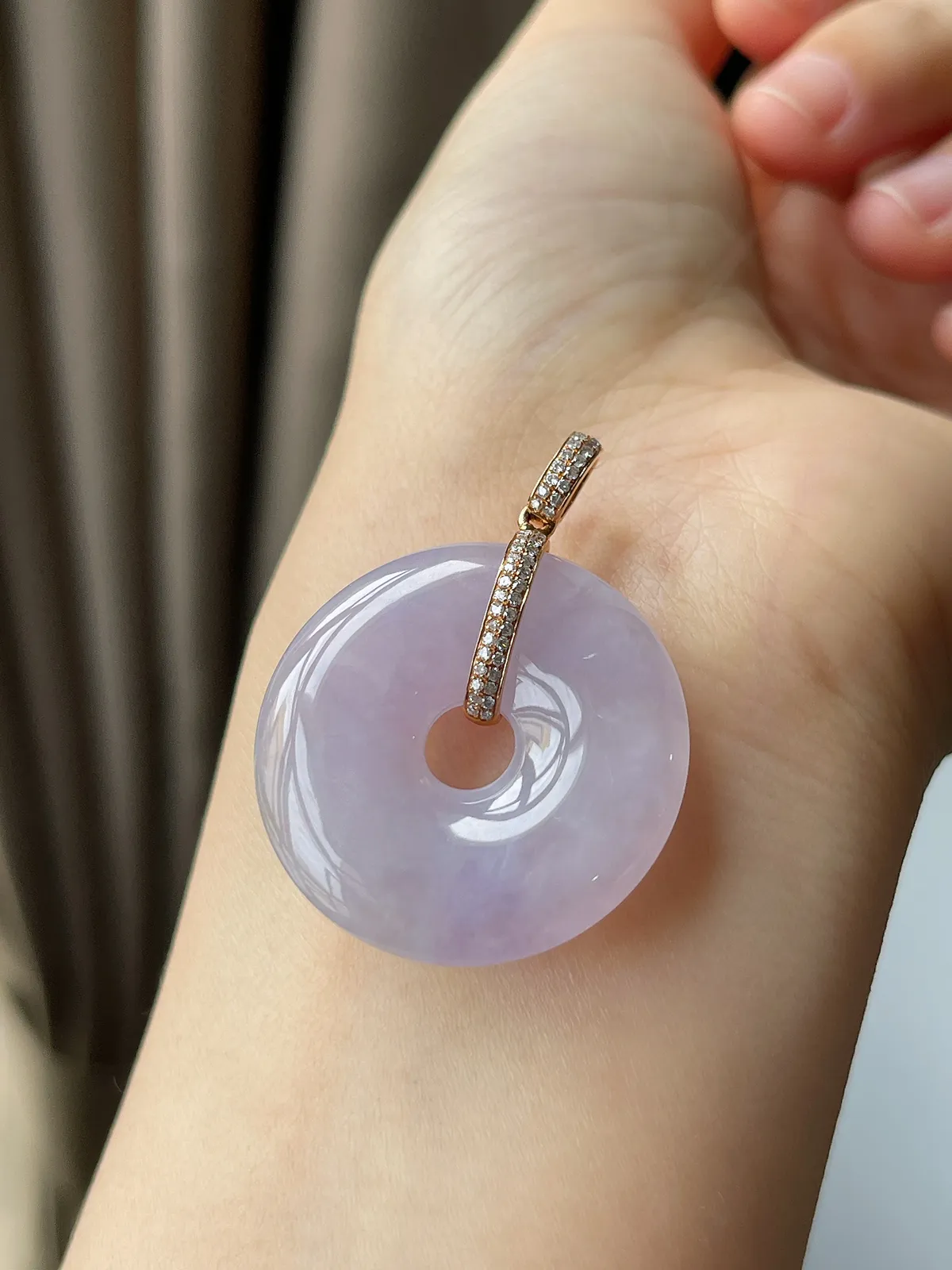 18k金镶嵌翡翠冰糯种紫色平安扣