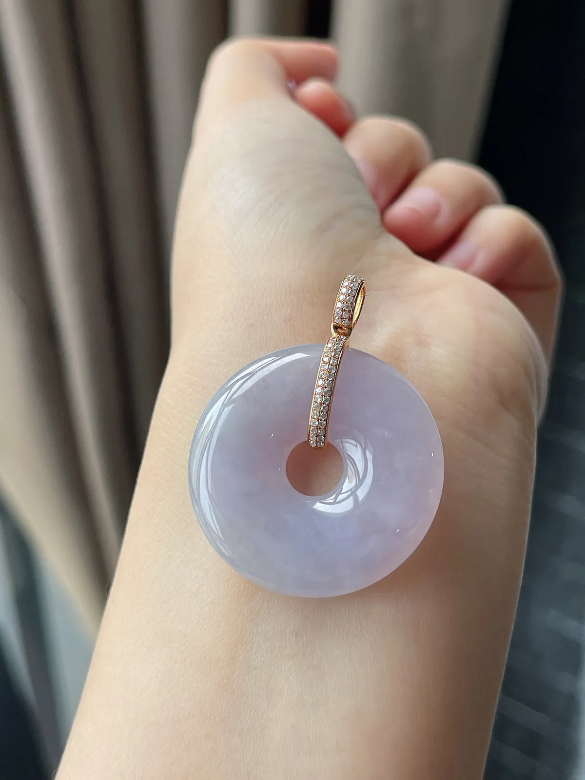 18k金镶嵌翡翠冰糯种紫色平安扣