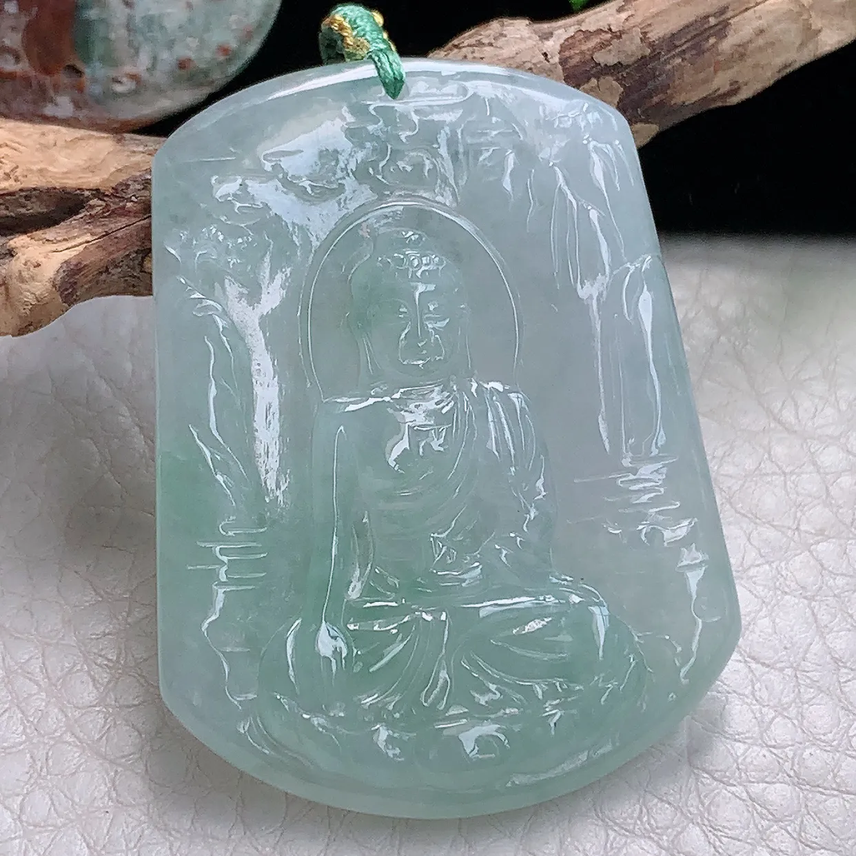 yn实拍50*38*5缅甸天然翡翠冰晴底阿弥陀佛吊坠冰透精雕佛祖玉坠