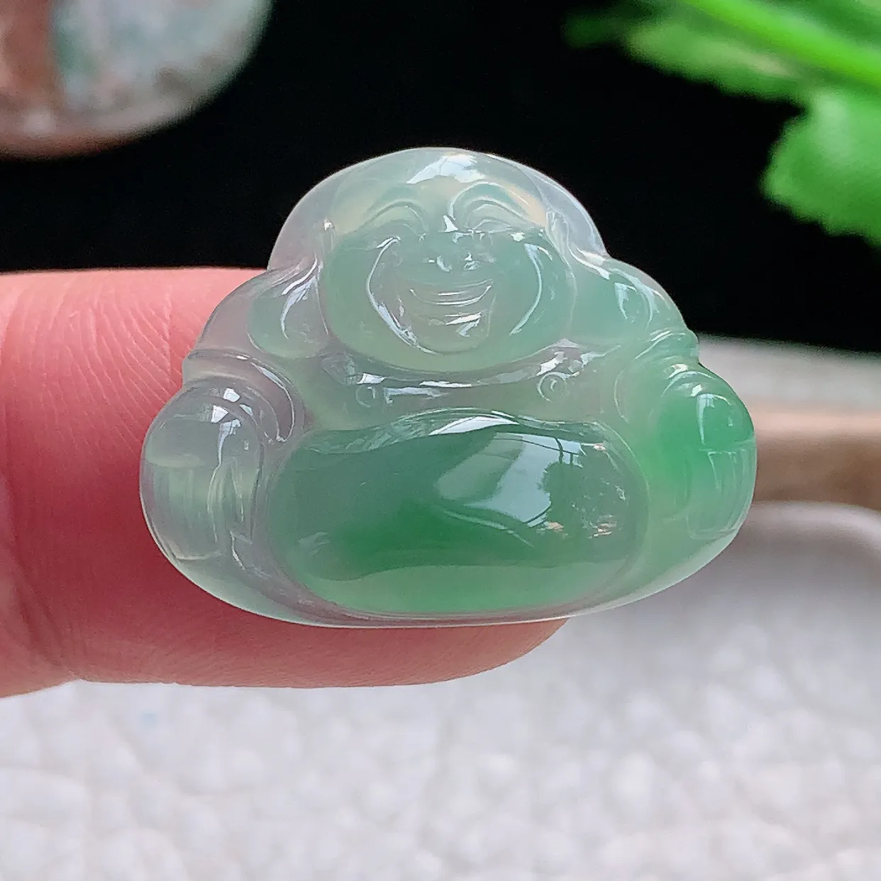 yn实拍20*25.5*4.3缅甸天然翡翠佛公吊坠冰绿小精品弥勒佛玉坠未打孔