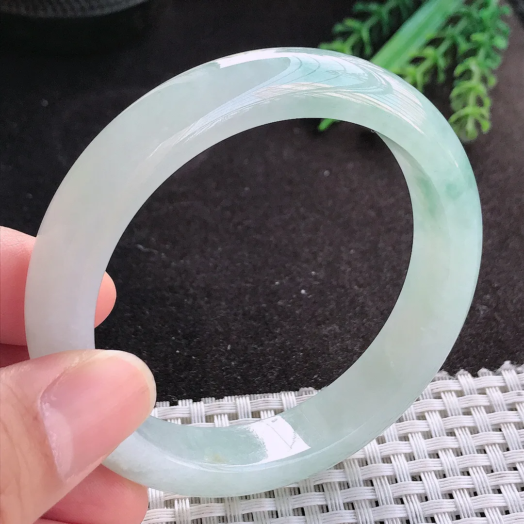 天然A货翡翠56.5/12.5/8.5老坑冰胶果冻冰晴手镯宽边玉镯