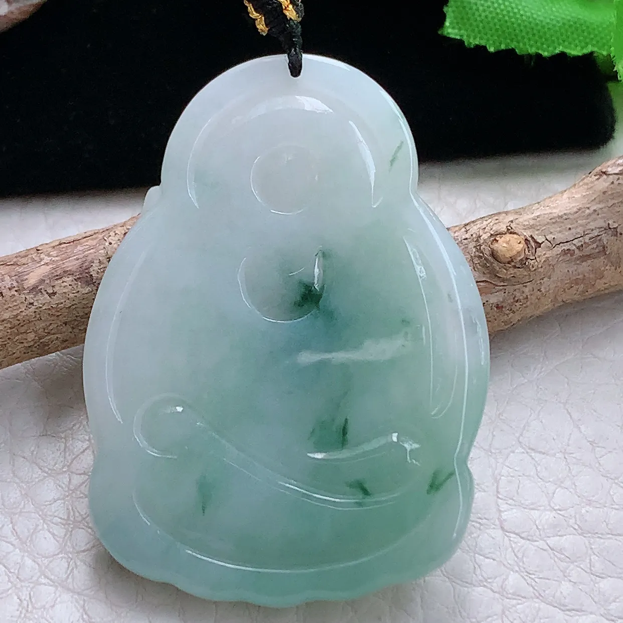 kh实拍49*35.3*6天然翡翠a货精雕飘花虚空藏玉吊坠生肖守护神玉坠