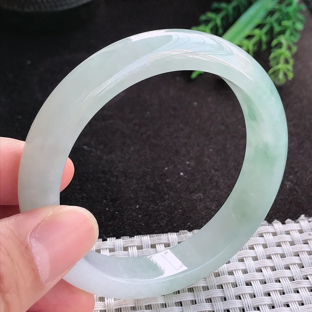 天然A货翡翠56.5/12.5/8.5老坑冰胶果冻冰晴手镯宽边玉镯