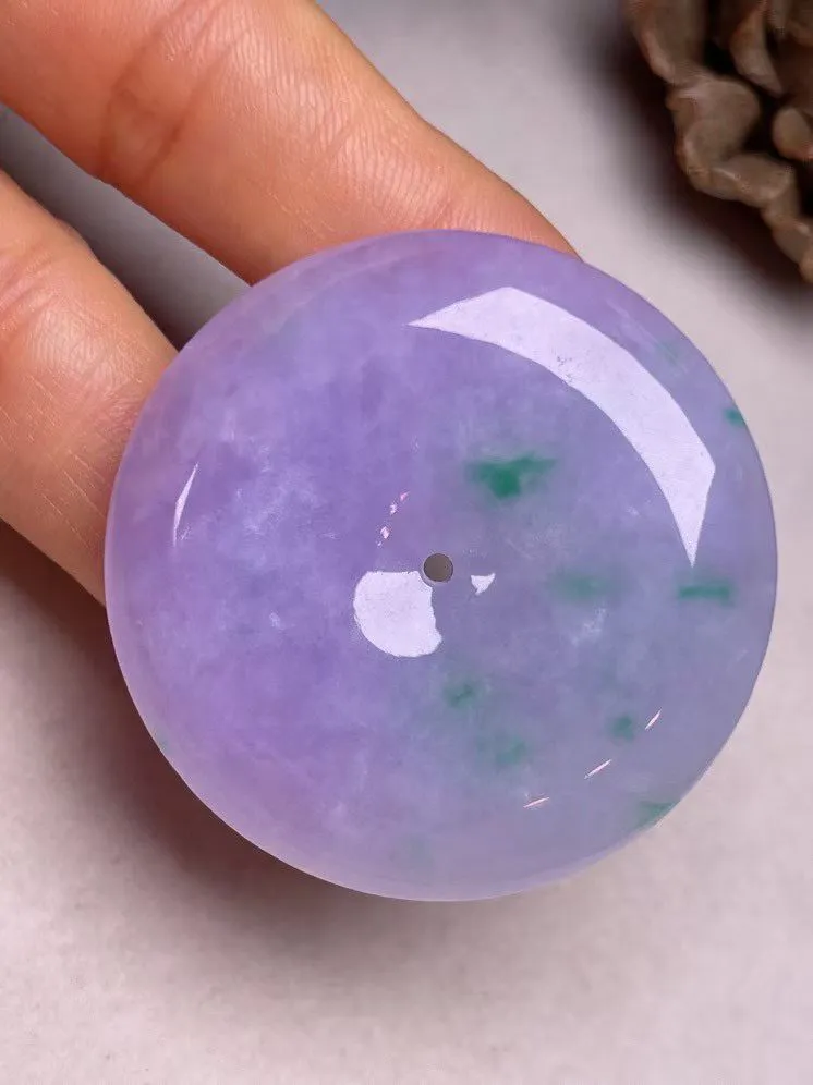 冰糯种紫罗兰【平安扣】吊坠，种水好，玉质细腻 ，卖相好