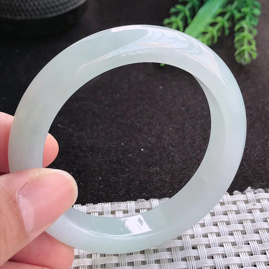 天然A货翡翠53.5/11.9/8.6老坑冰润起胶冰晴手镯宽边玉镯