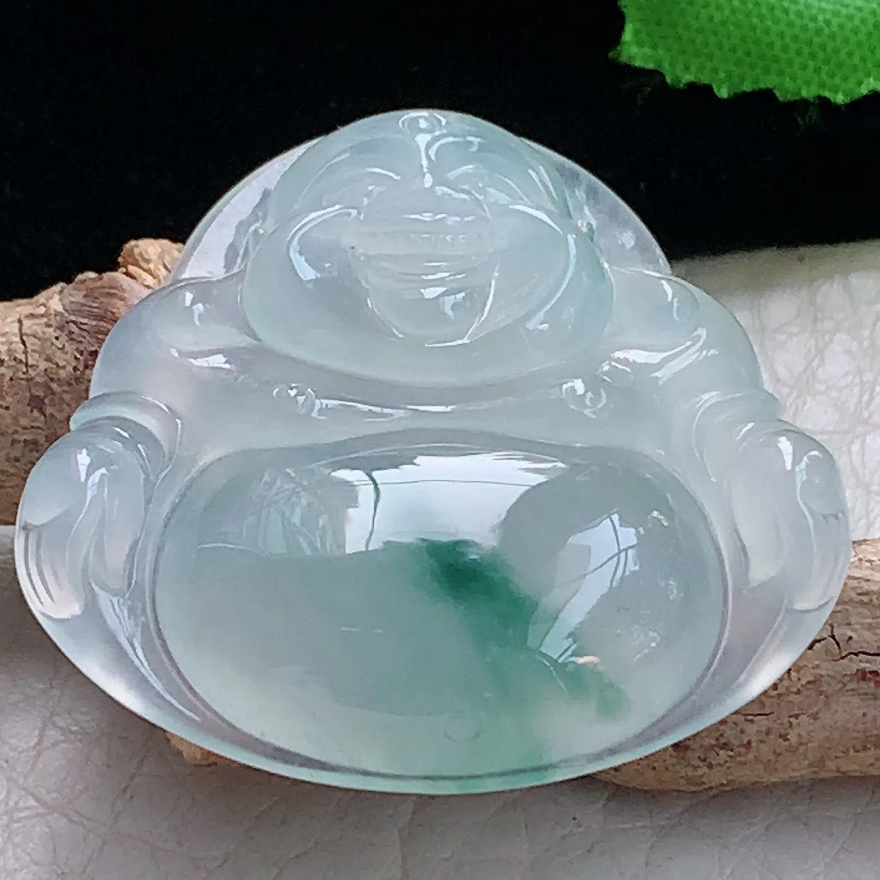 gp 实拍40.2*44.5*10.2缅甸天然翡翠冰种佛公吊坠冰飘花弥勒佛玉坠