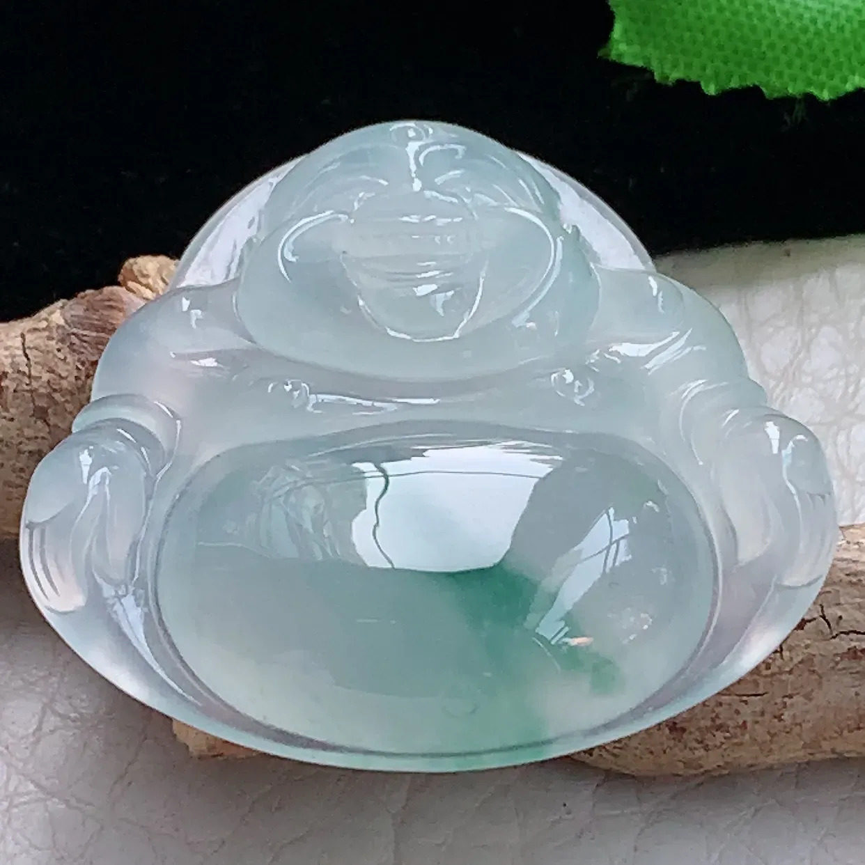 gp 实拍40.2*44.5*10.2缅甸天然翡翠冰种佛公吊坠冰飘花弥勒佛玉坠