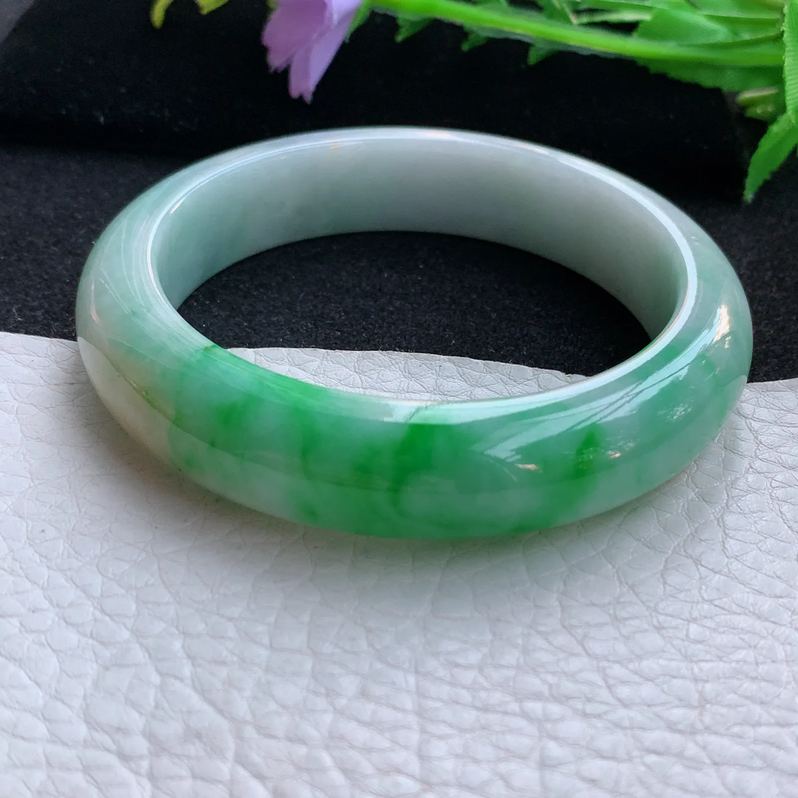 cc自然光57.5*13.8*9平安镯 翡翠a货玉手镯三彩厚装宽边珠宝玉手环